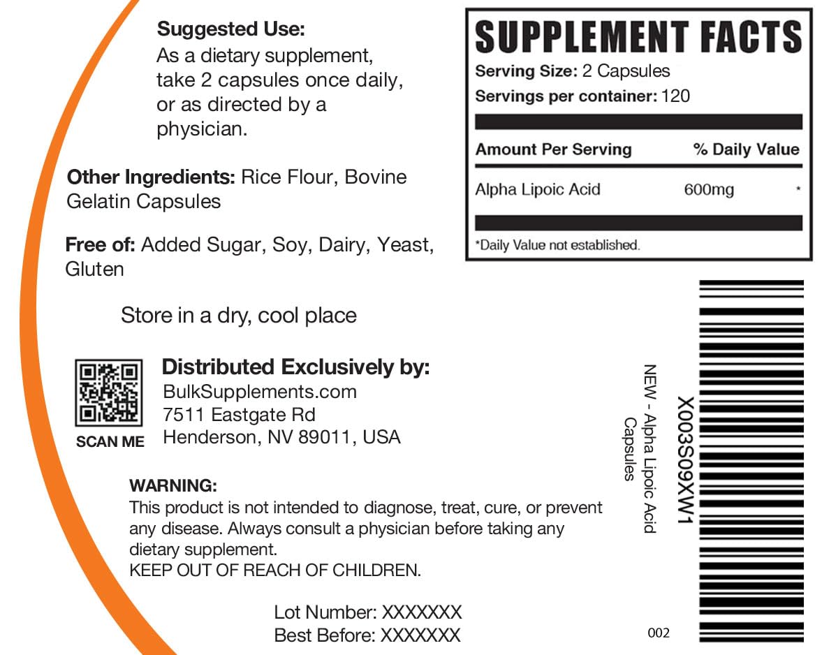BULKSUPPLEMENTS.COM Alpha Lipoic Acid Capsules - ALA Supplement, Alpha Lipoic