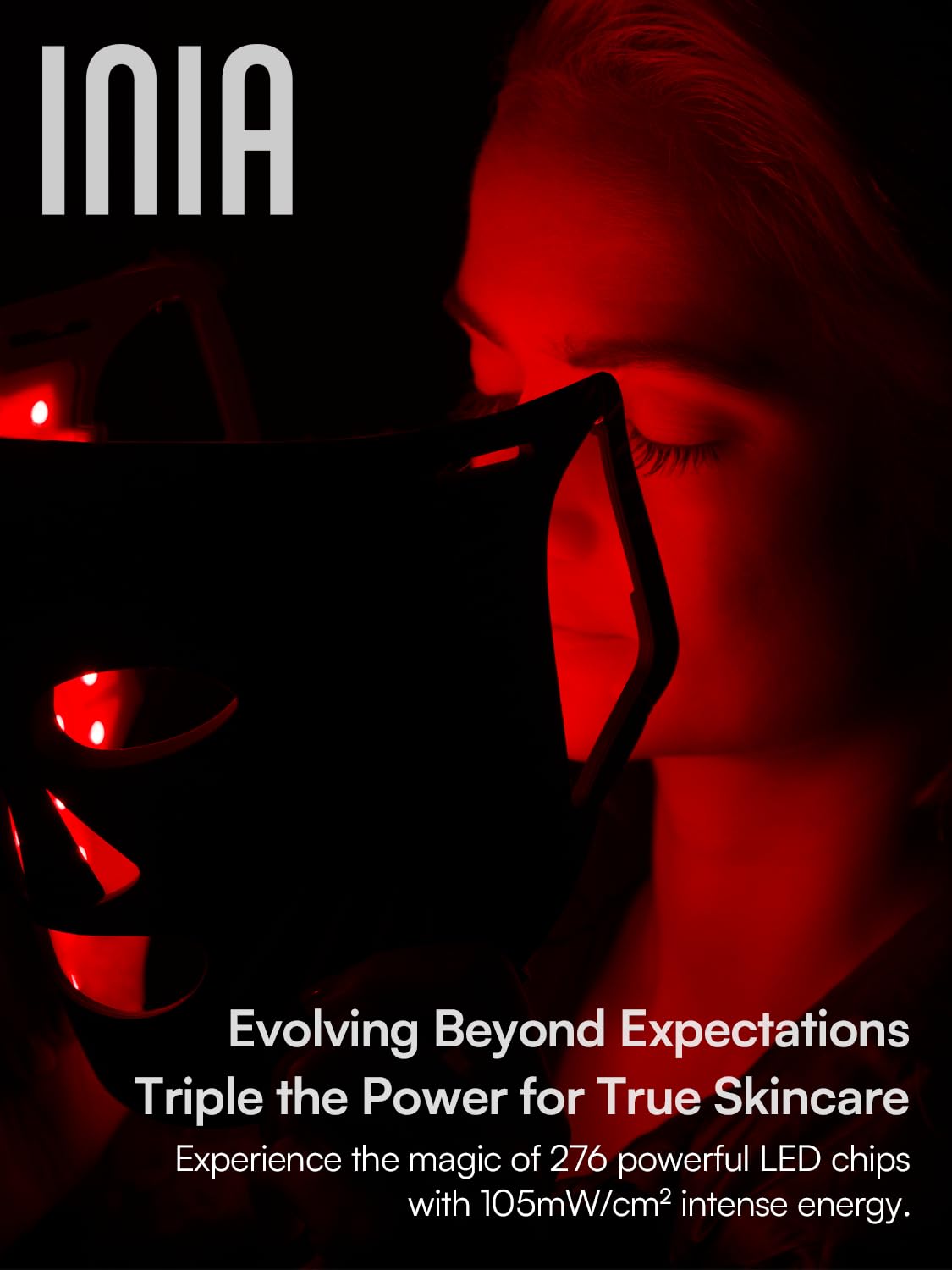 INIA GLOW Light Therapy Mask for Face, LED Mask with Red Blue Green Light and Advanced Near-Infrared