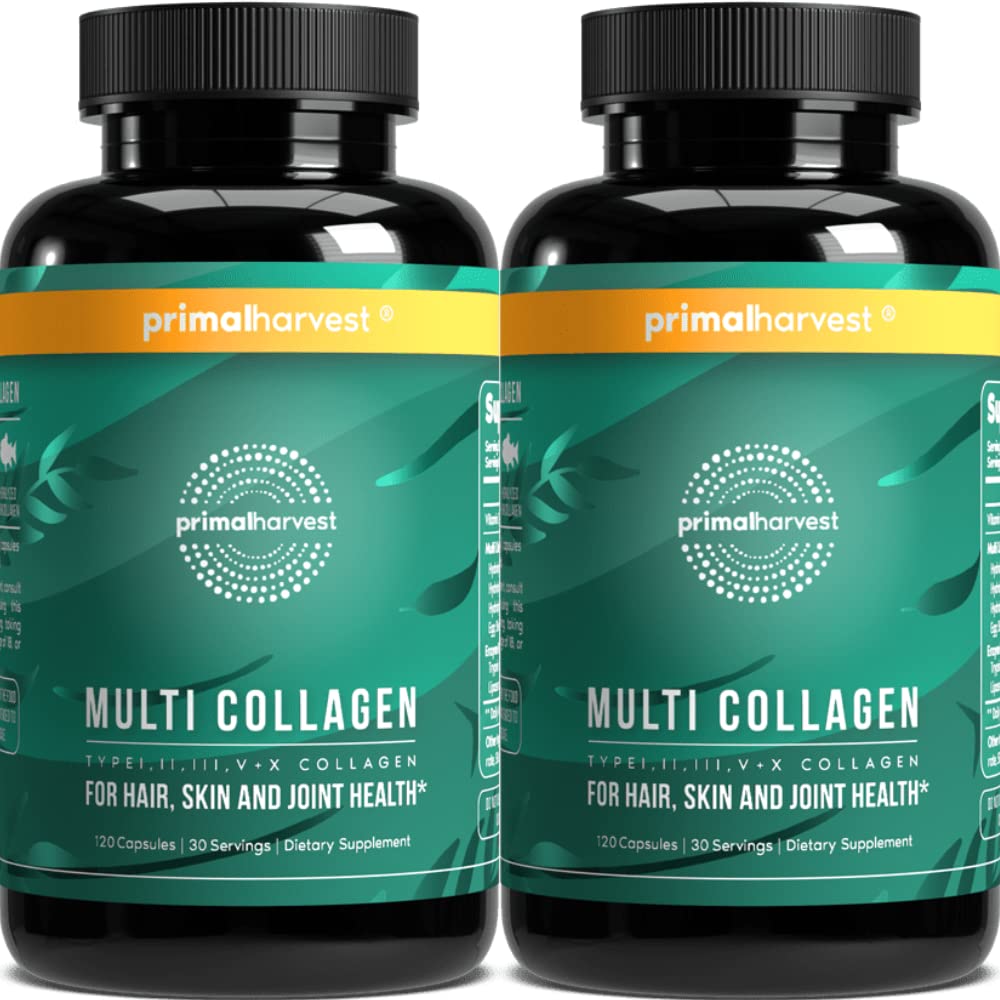 Primal Harvest 2 Pack, Multi Collagen Pills for Women and Men (Type I, II, III, V, X) 