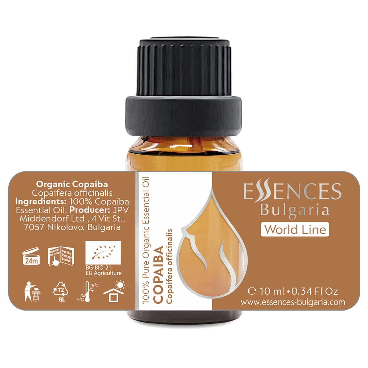 Essences Bulgaria Organic Copaiba Essential Oil 0.34 Fl Oz 10ml Copaifera officinalis - 100% Pure Natural