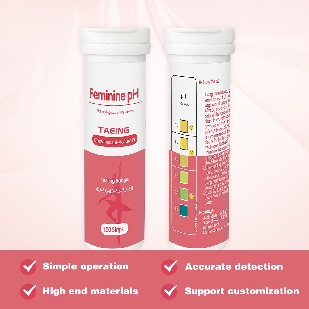 TAEING Vaginal Health pH Test Strips, 100pcs Feminine pH Test for Women, pH-Balance Monitor