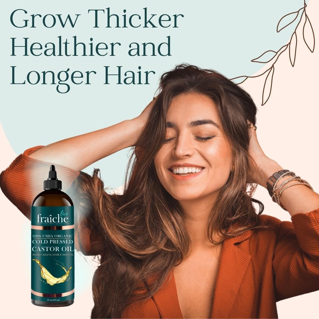 Live Fraiche USDA Organic Cold Pressed Castor Oil (16oz), 100% Pure, Hexane-Free Castor Oil