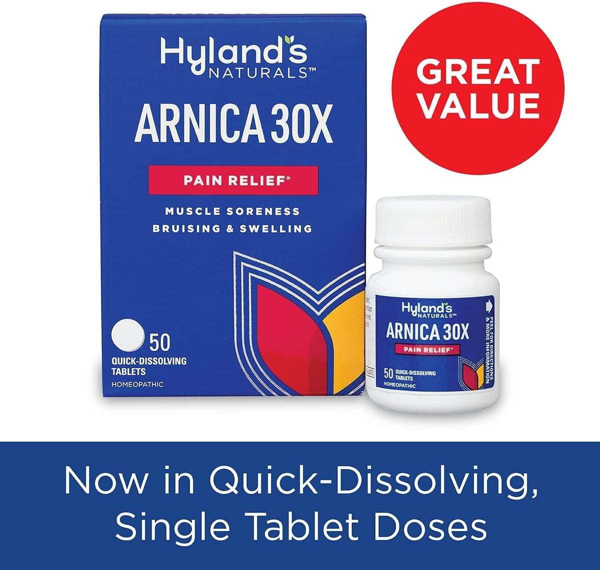 Hyland's Naturals Arnica Montana 30x Tablets, Natural Relief of Bruises, Swelling & Muscle Soreness