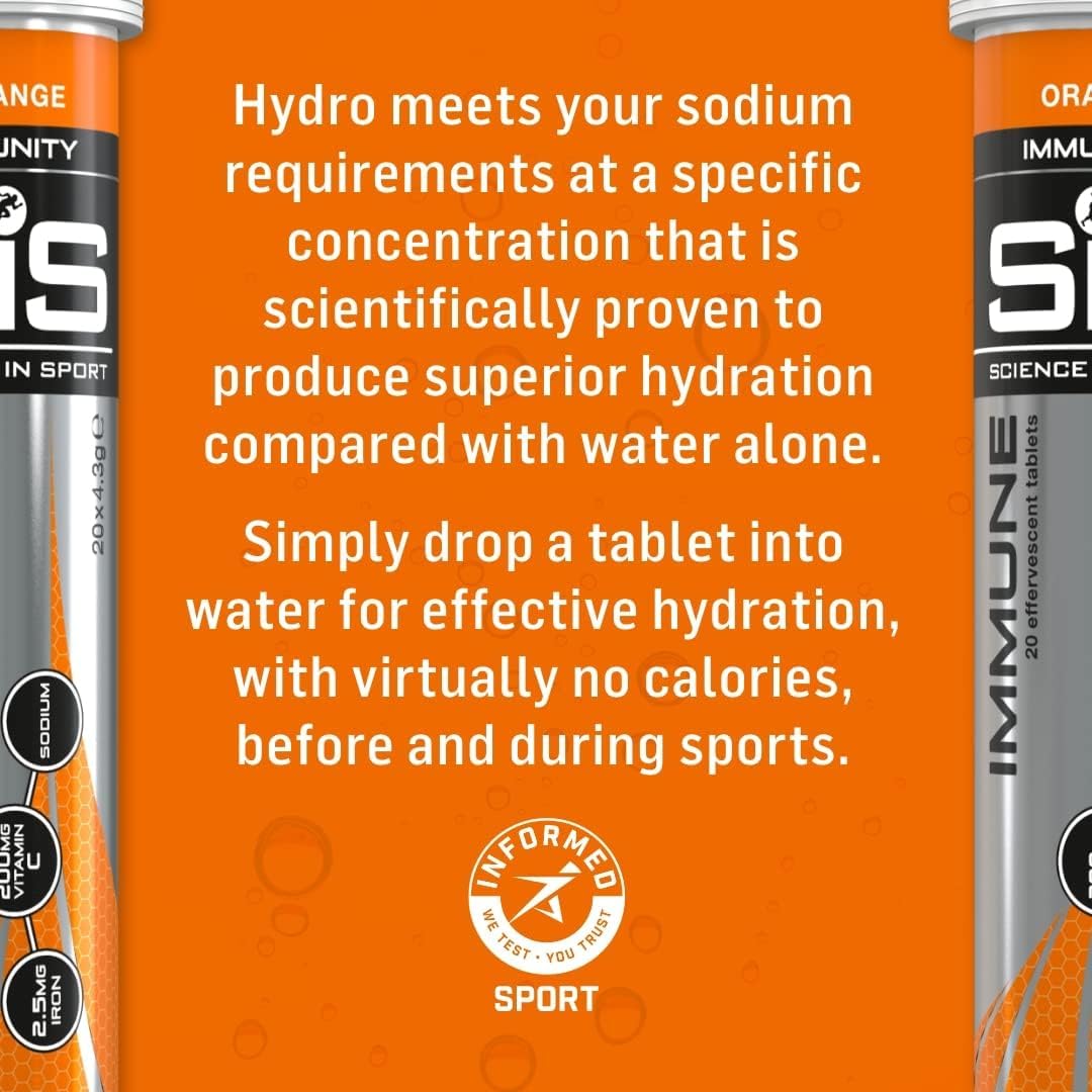 Science In Sport Hydro Hydration Tablets, Gluten-Free, Zero Sugar, Orange Flavour Plus