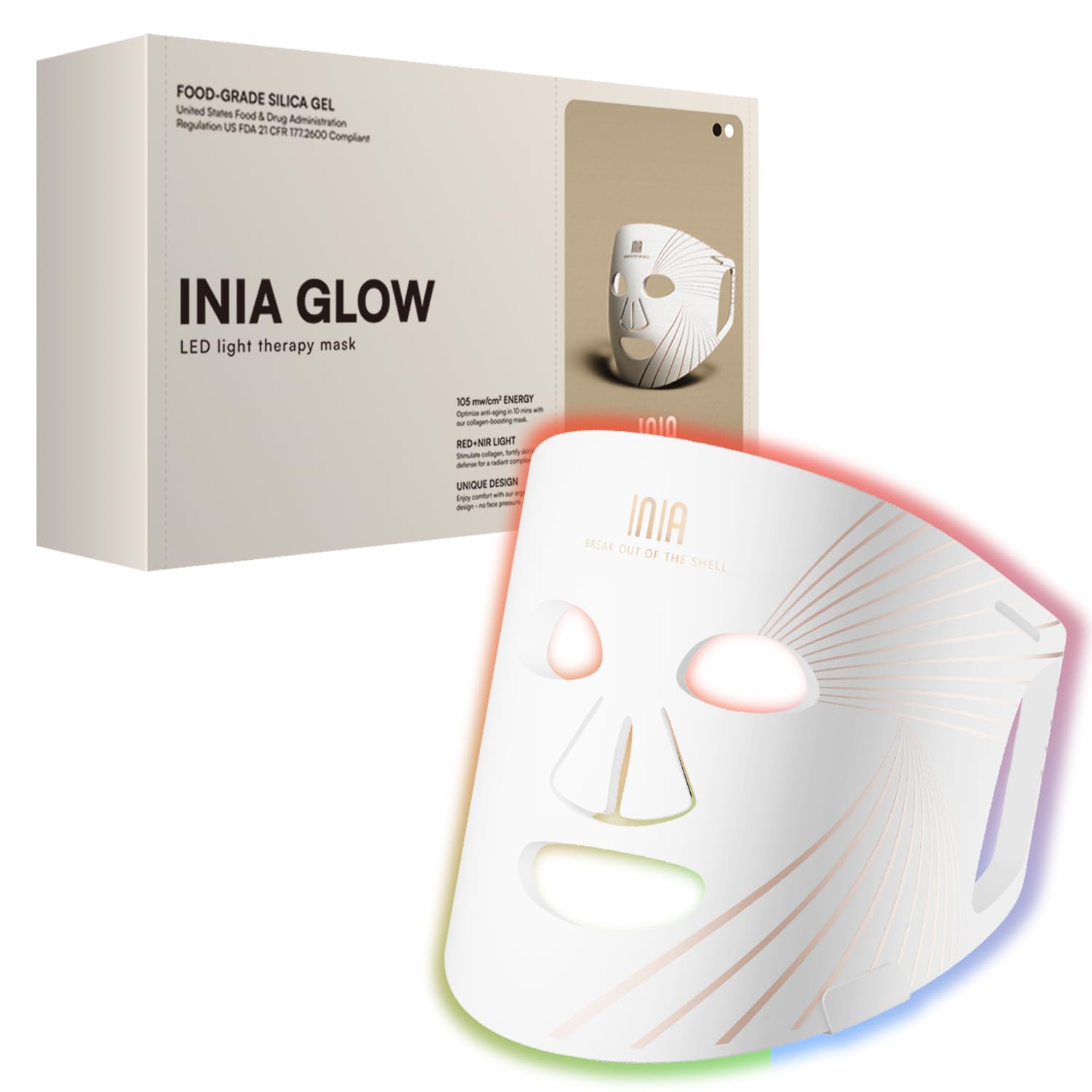 INIA GLOW Light Therapy Mask for Face, LED Mask with Red Blue Green Light and Advanced Near-Infrared