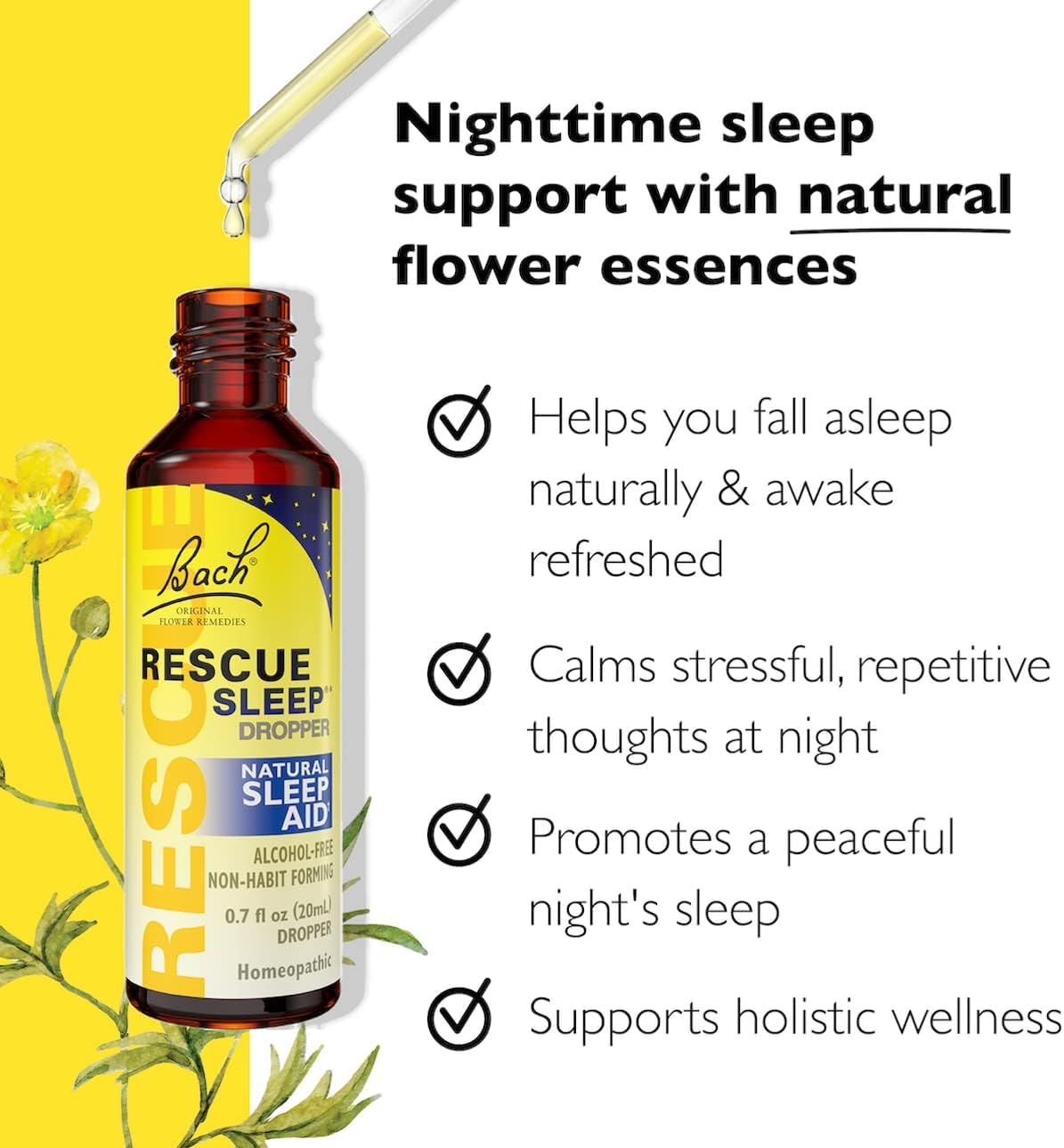 RESCUE Stress Relief & Sleep Support Bundle, Non-Alcohol Formulas, Bach Remedy Dropper 20mL 2-Pack
