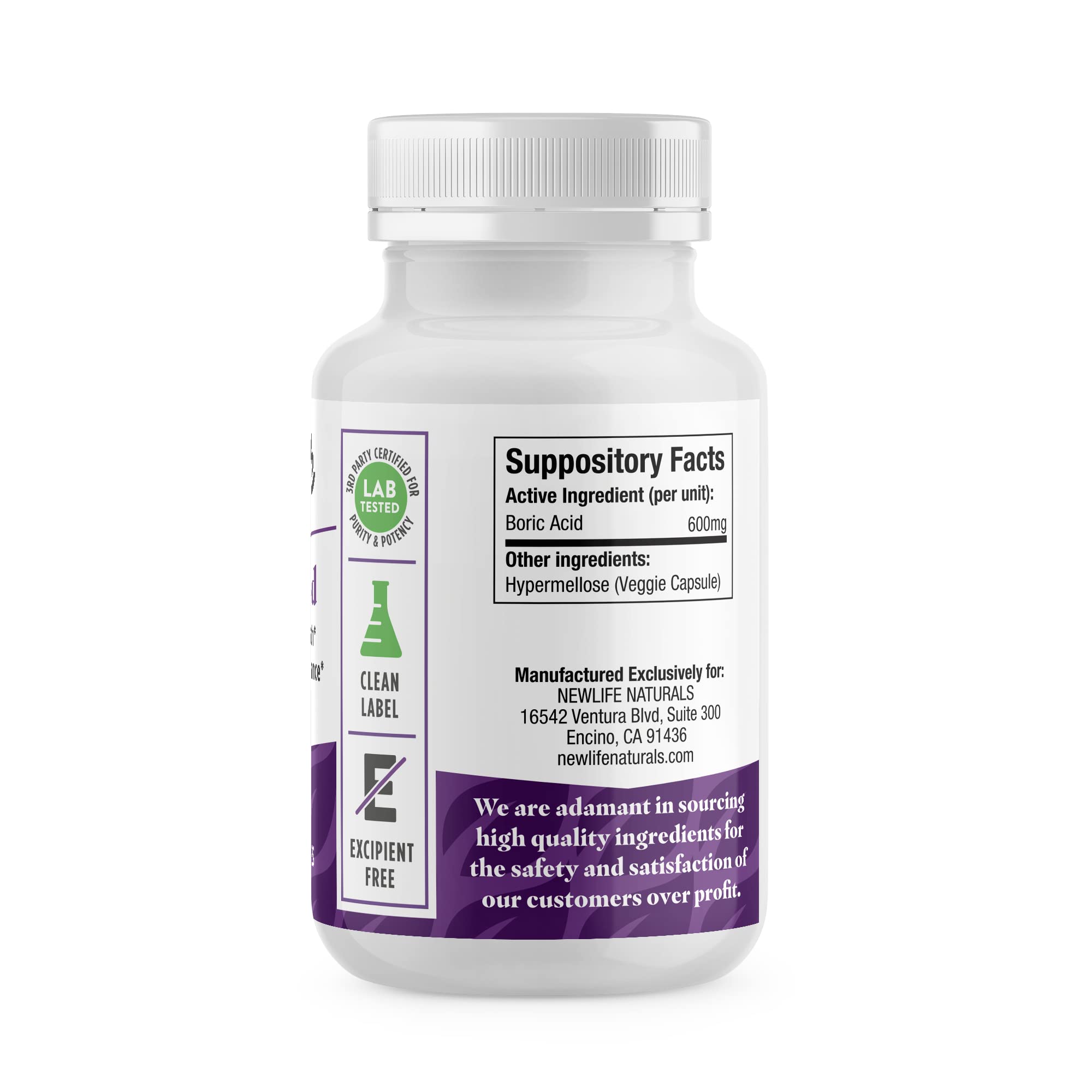 NewLife Naturals Boric Acid Vaginal Suppositories 600mg (60 Pack) with 28 Applicators - for pH Balance