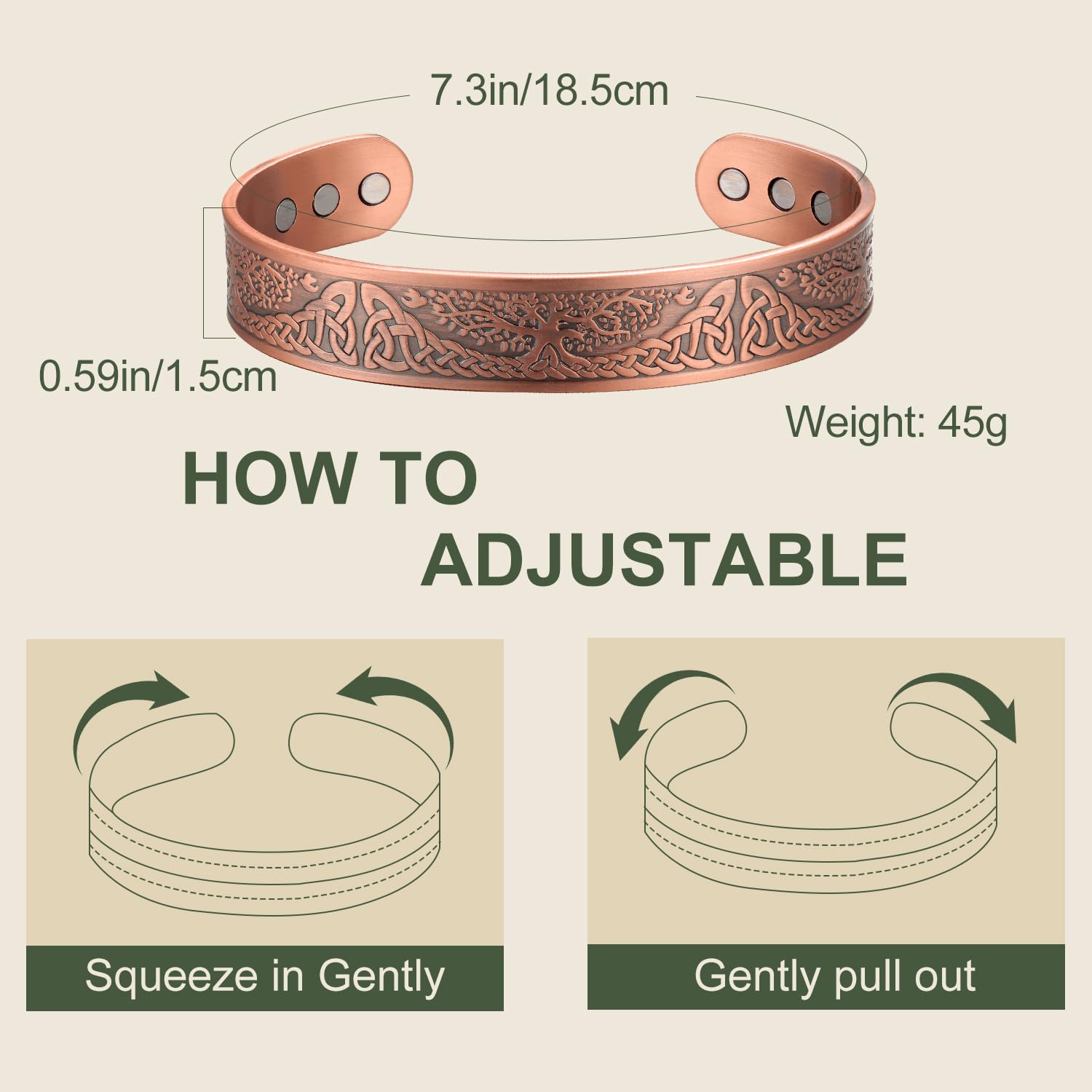 MagEnergy Magnetic Copper Bracelet for Men Life of Tree, 99.99% Pure Copper Bangle