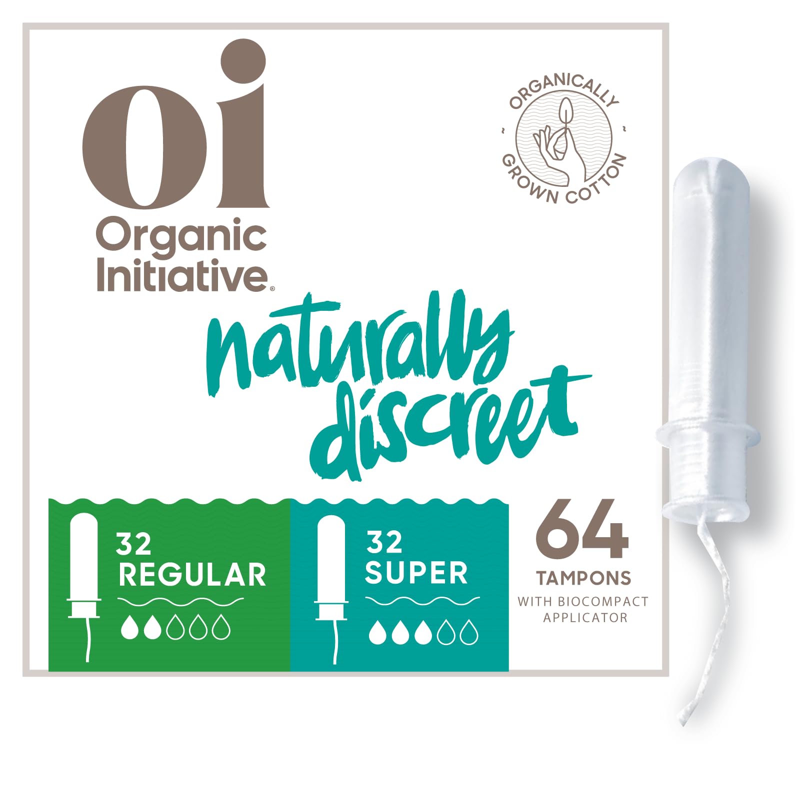 Oi | Organic Initiative - Tampons | Regular/Super Absorbency | Organic Cotton, Unscented