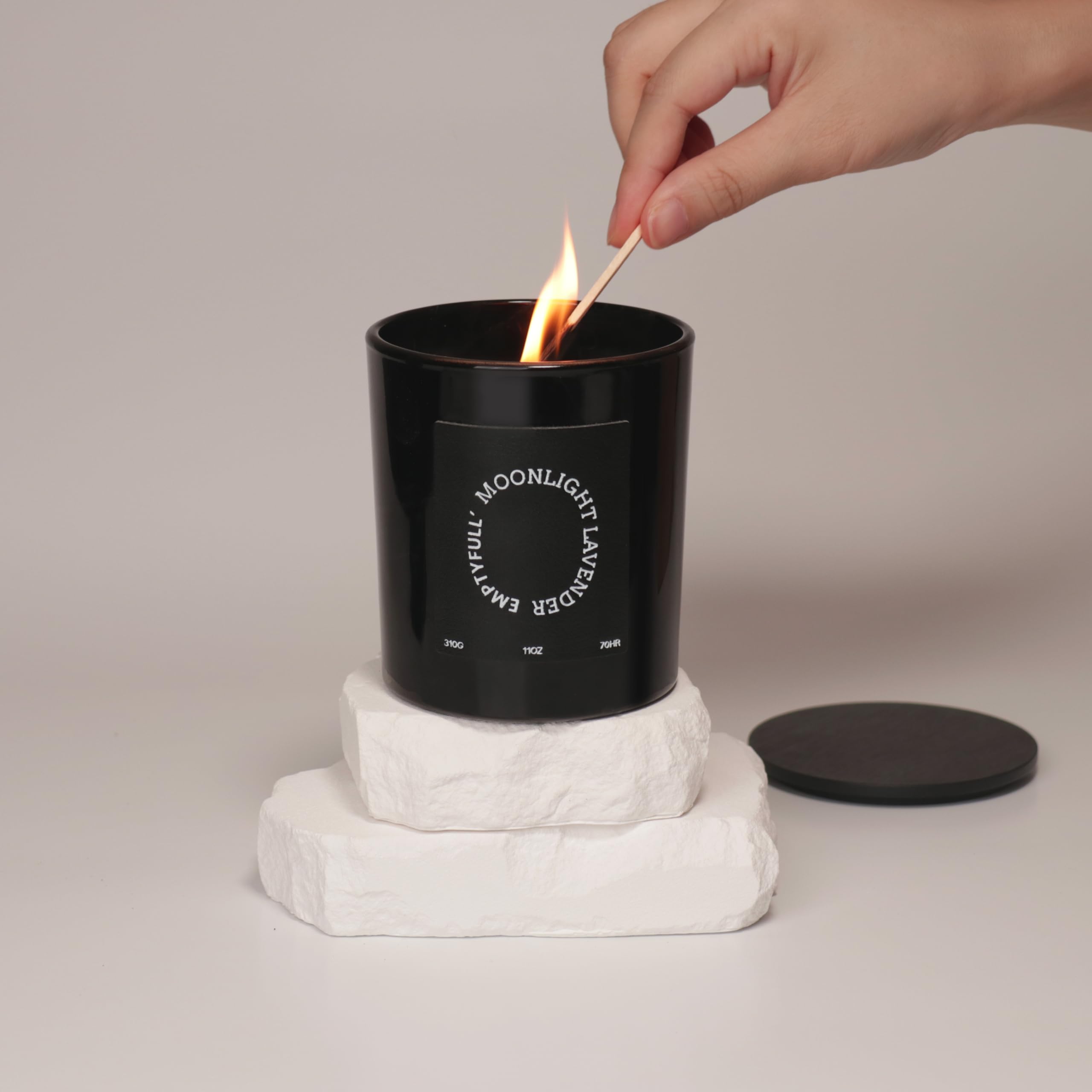 EMPTYFULL Lavender Scented Candles, Wood Wick, 11 oz Large Candle, Natural Soy Candles