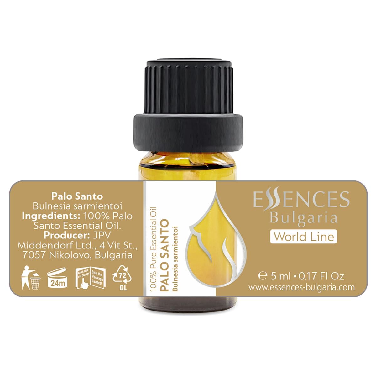 Essences Bulgaria Palo Santo Essential Oil 0.17 Fl Oz 5ml Bulnesia Sarmientoi - 100% Pure Natural