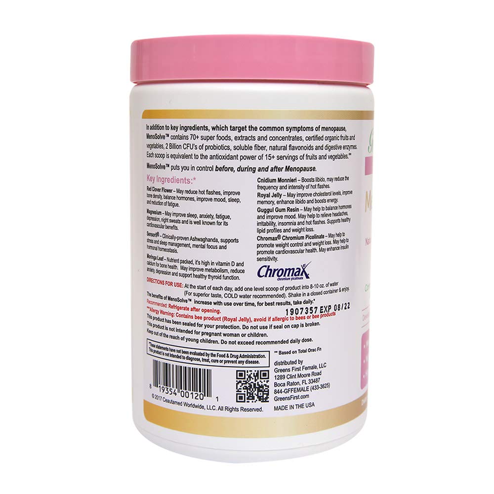Greens First Female MenoSolve Plus Probiotics, Natural Relief for Menopause, 30 Servings