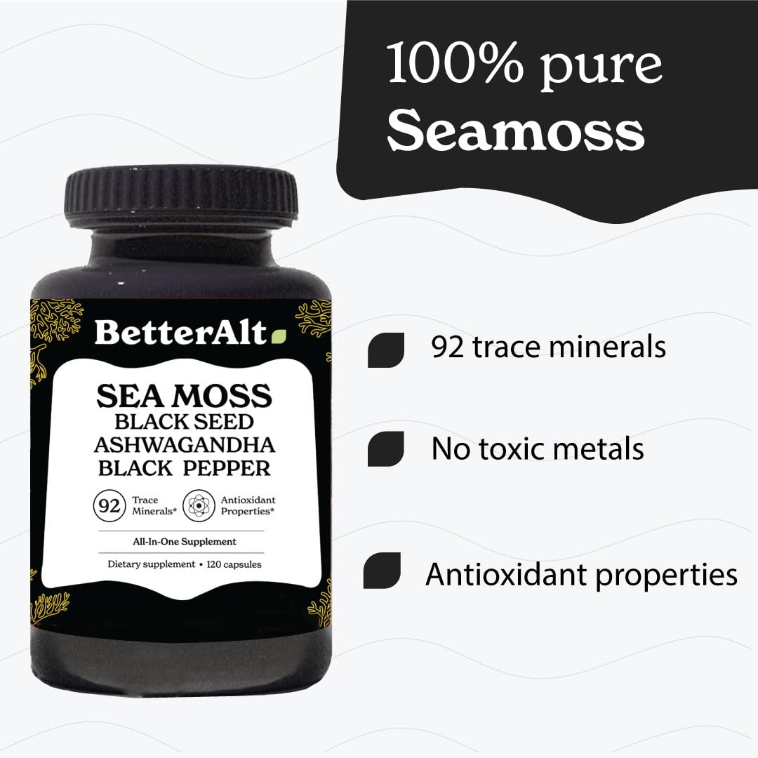 Better Alt Sea Moss Capsules- Irish Sea Moss with Black Seed Oil, Ashwagandha & Black