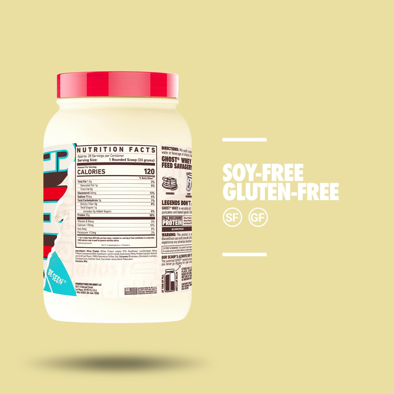 GHOST Whey Protein Powder, Coffee Ice Cream - 2LB Tub, 25G of Protein - Flavored Isolate