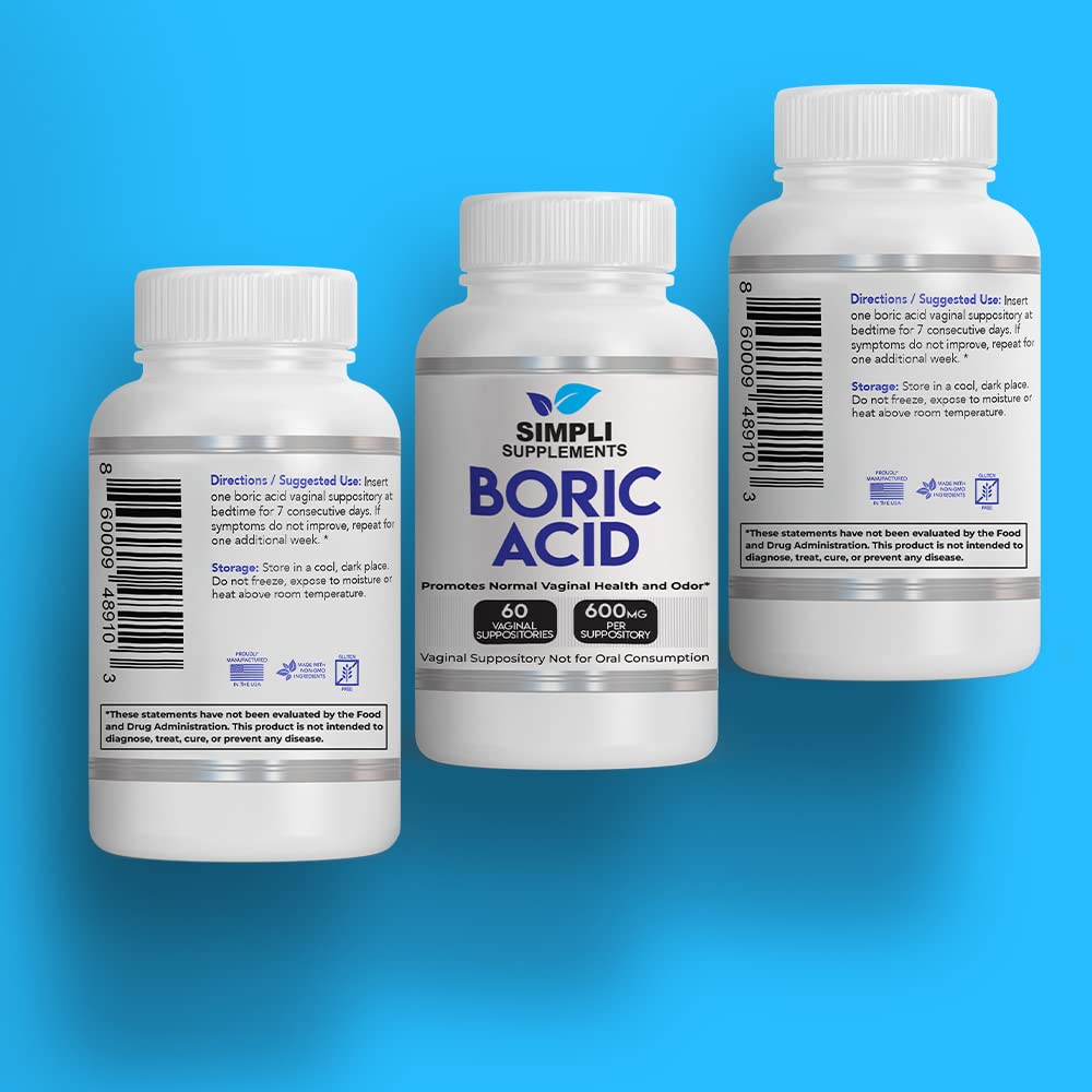 Simpli Supplements 60 Boric Acid Suppositories - Modern Support & Ancient Remedy - Scientifically