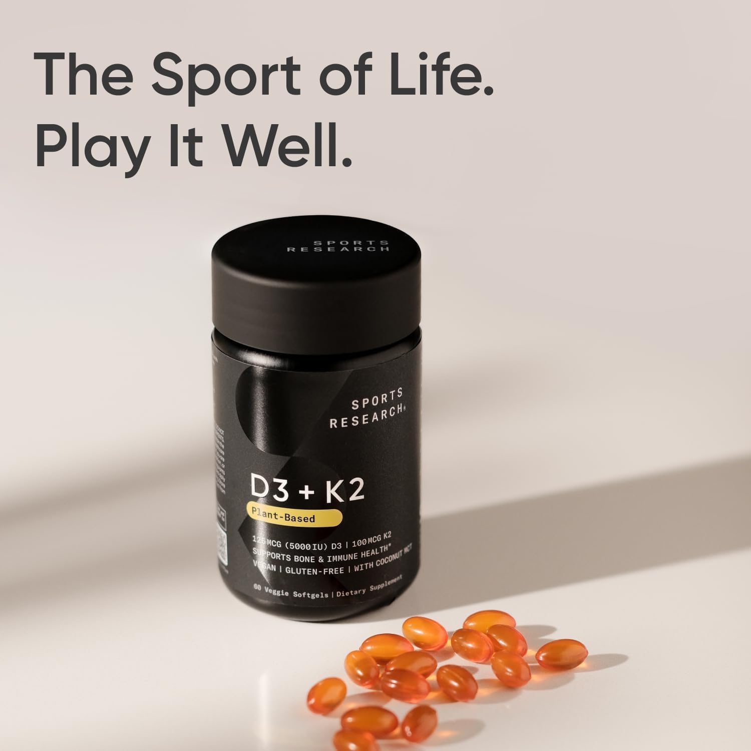 Sports Research Vegan Vitamin D3 + K2 Supplement with Organic Coconut Oil - 5000iu