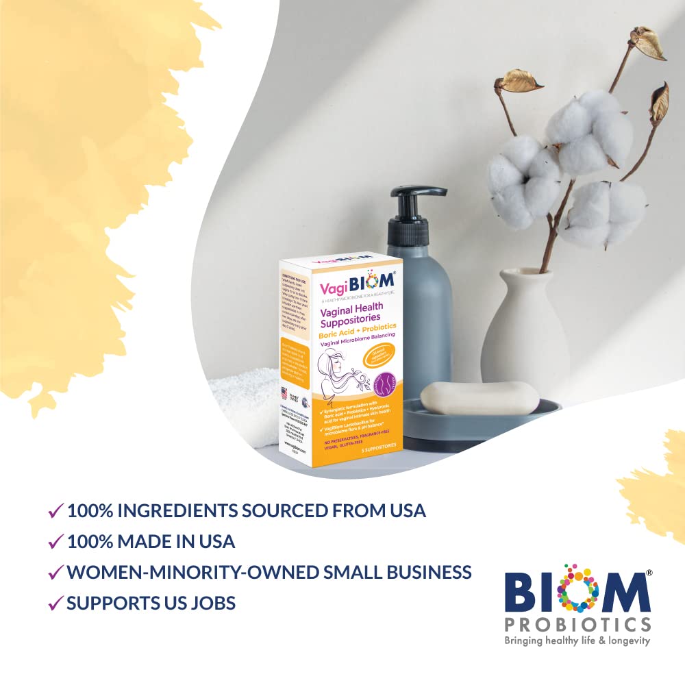 VagiBiom Boric Acid Suppositories with Lactobacillus: Microbiome Flora Balance; Balance and Nourishes