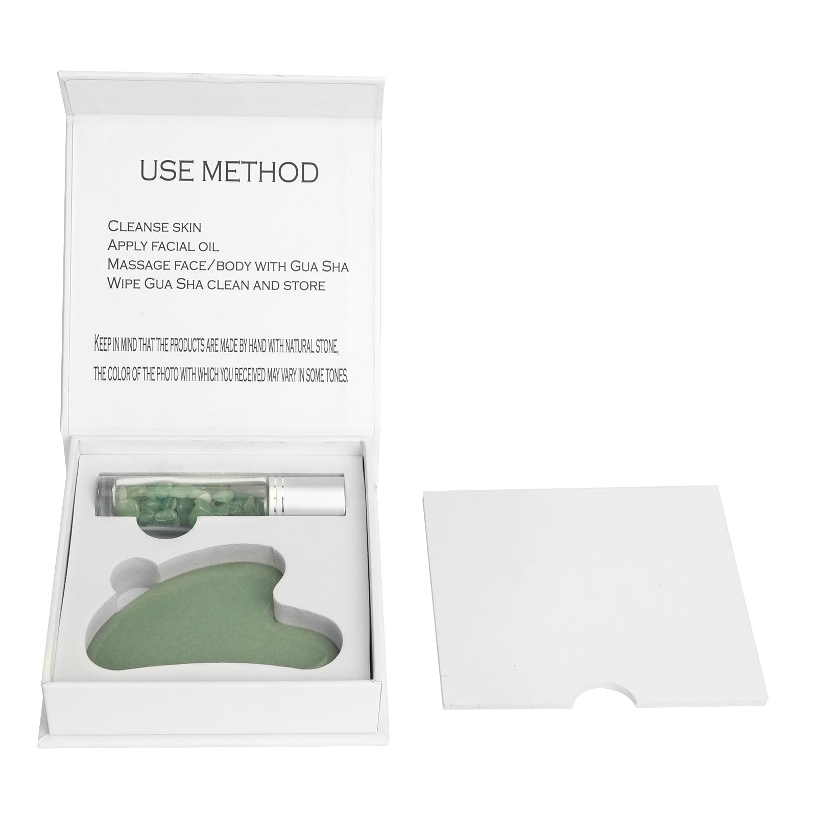 Padime 2 pcs | Premium Set | Real Jade Gua Sha Tool for Facial Skin Care + Glass Bottle for Your Oil