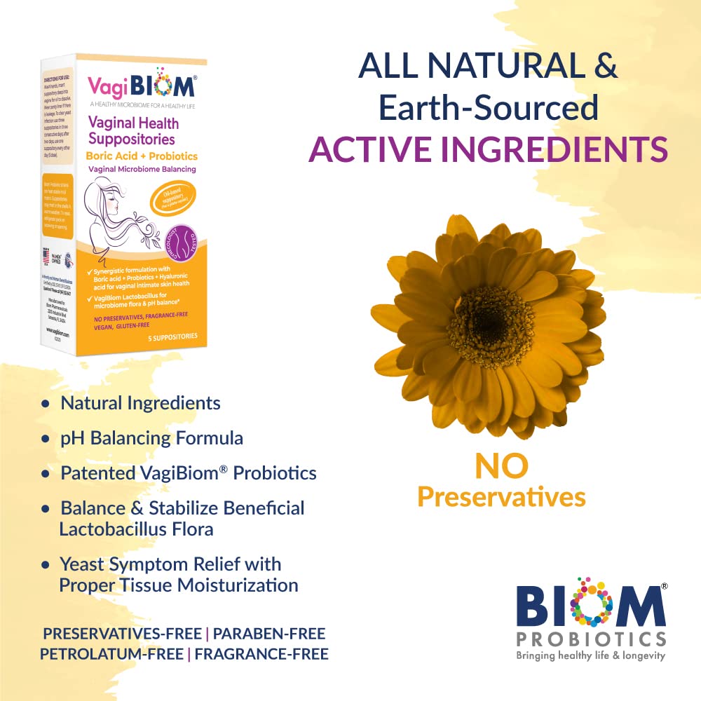 VagiBiom Boric Acid Suppositories with Lactobacillus: Microbiome Flora Balance; Balance and Nourishes