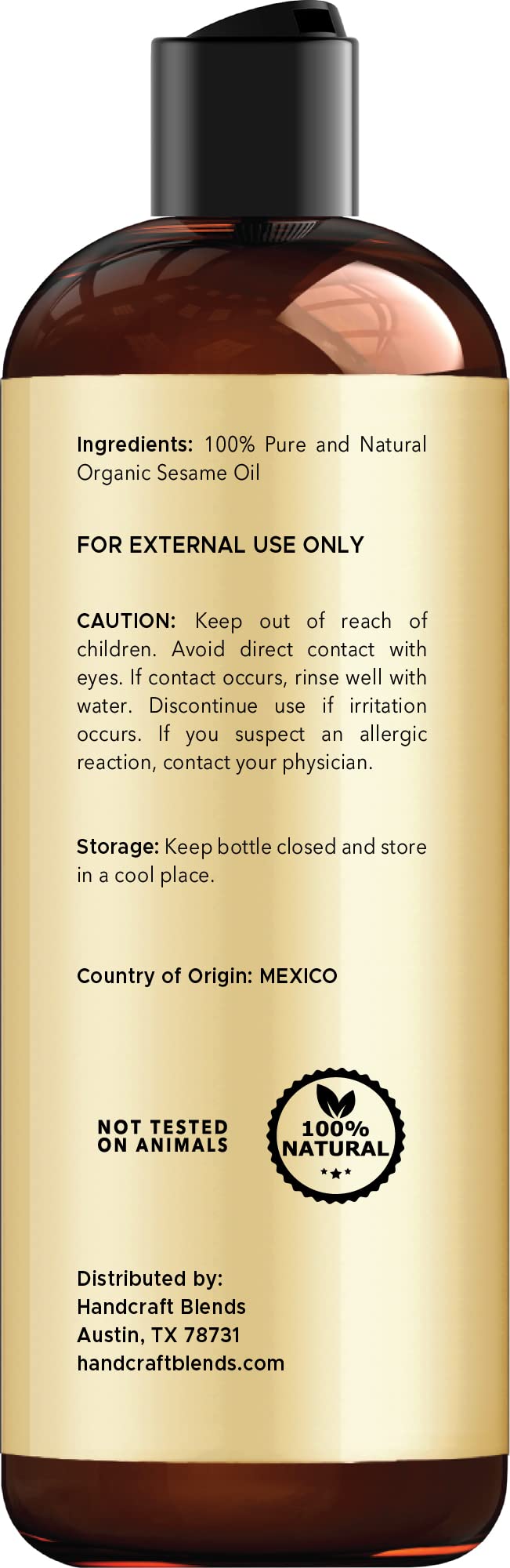 Handcraft Blends Organic Sesame Oil for Skin and Hair 8 oz - 100% Pure and Natural - Premium