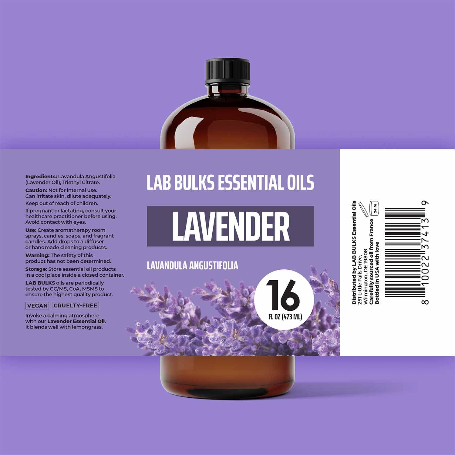LAB BULKS ESSENTIAL OIL - Lavender Oil 16 Ounce Bottle for Diffusers, Home Care, Candles, Aromatherapy