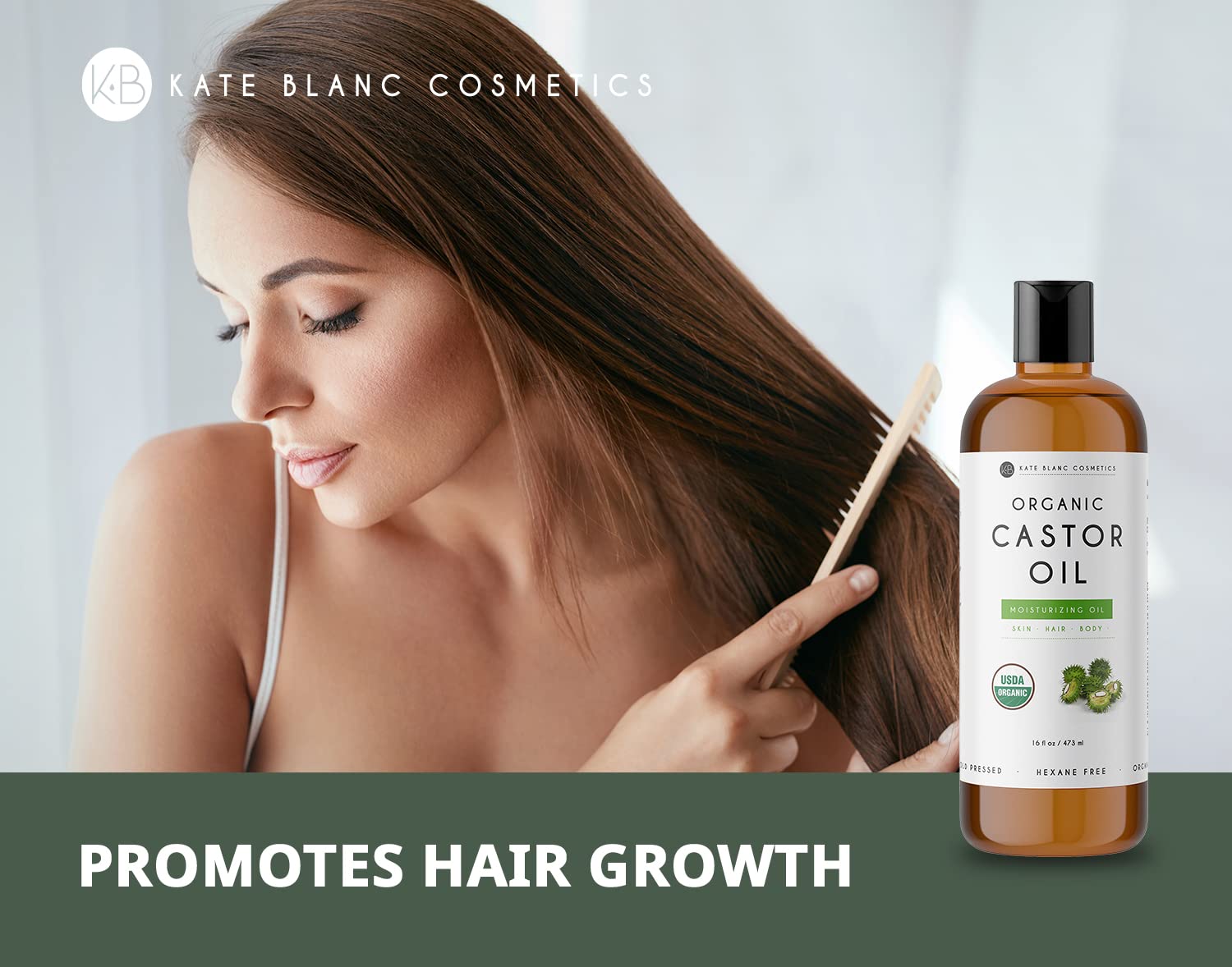 Kate Blanc Cosmetics Castor Oil 16oz - USDA Certified Organic. Cold-Pressed, 100% Pure