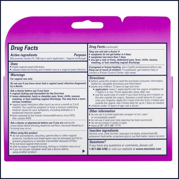 Monistat 7 Vaginal Cream with Tube Plus 7 Disposable Applicators, Anti-Fungal, For Most Vaginal Yeast