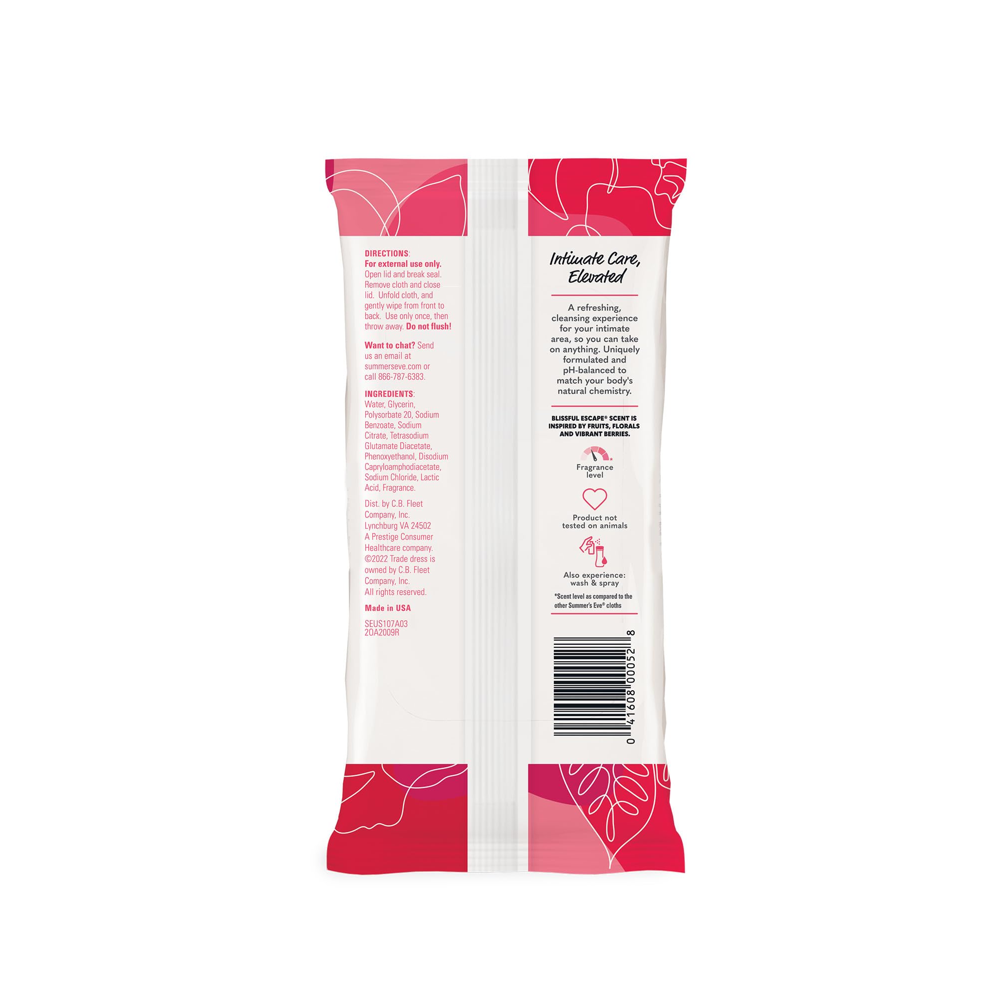 Summer's Eve Blissful Escape Daily Refreshing Feminine Wipes, Removes Odor, pH balanced, 32 Count