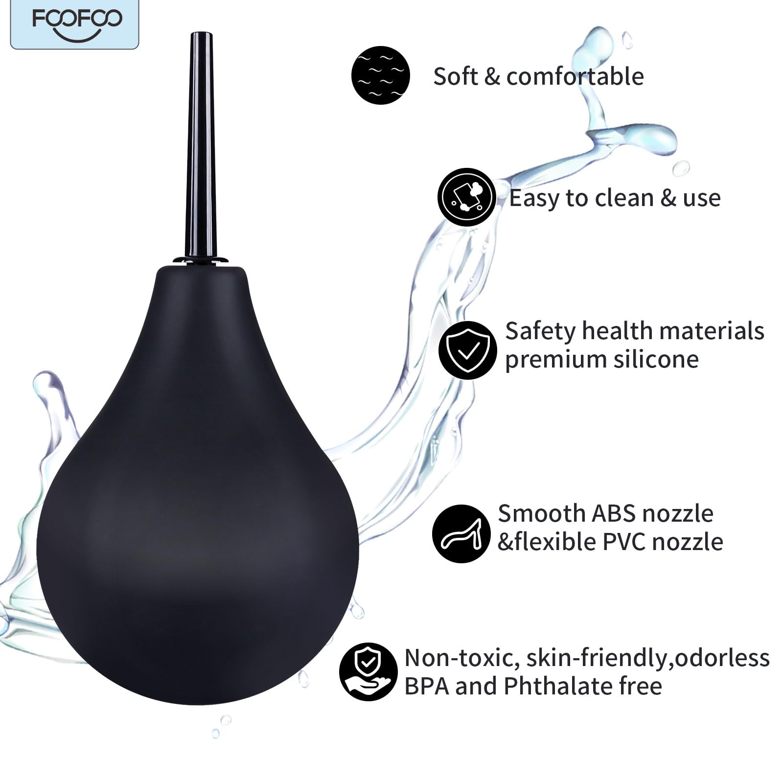 Enema Bulb 7.6oz Douche Enema Kit Includes 4 Nozzles for Women & Men Black with Storage Bag