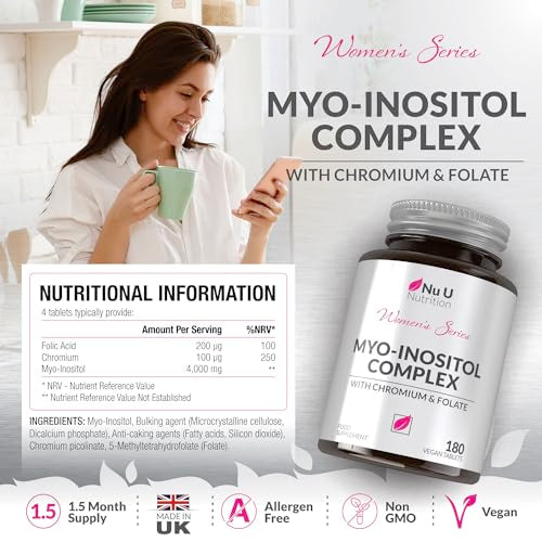 Myo-Inositol Complex 4000mg - 180 Vegan Tablets, 6 Weeks Supply - with 200ug Folate
