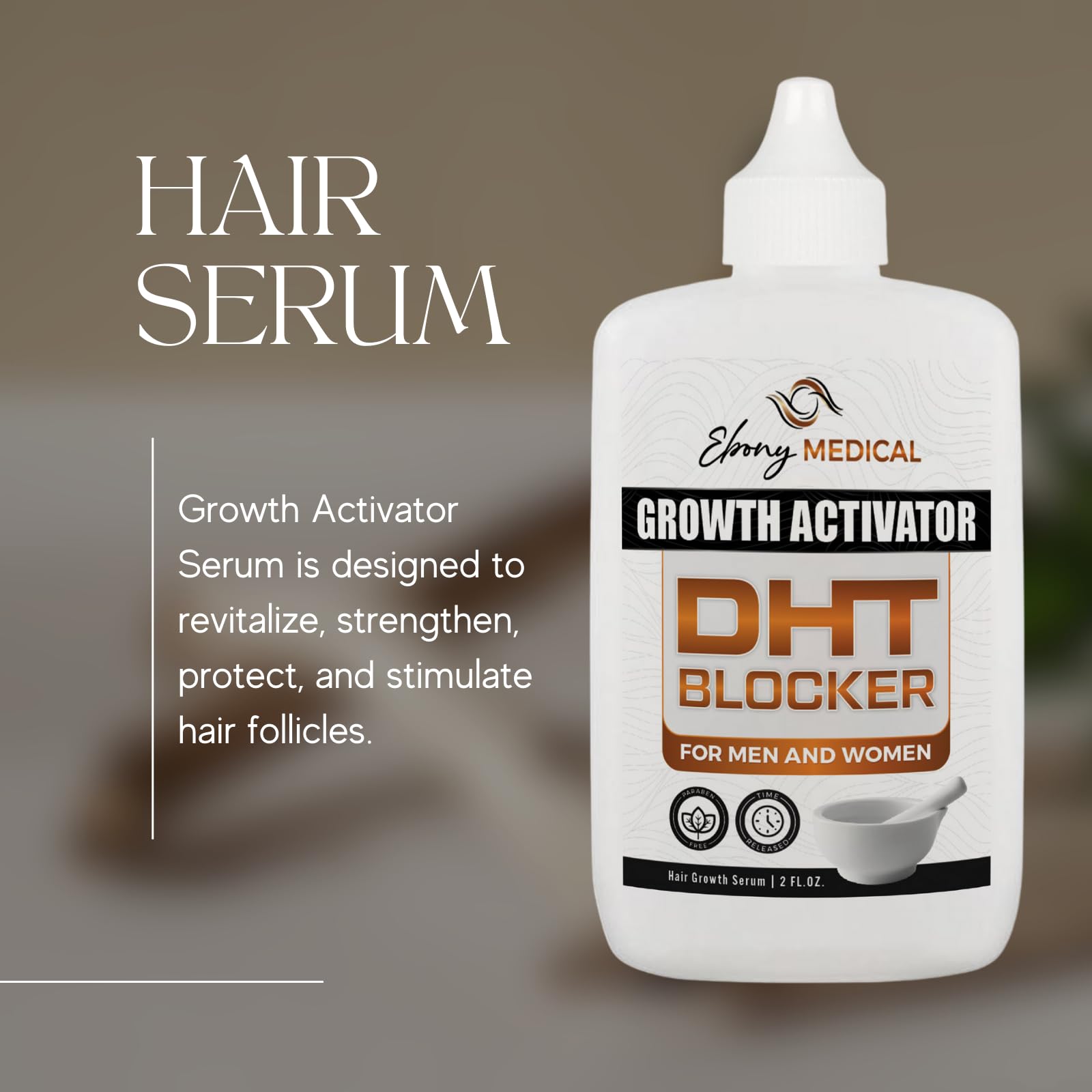 Ebony Medicals DHT Blocker Hair Growth Serum - Hair Loss Supplement, Supports Natural Regrowth