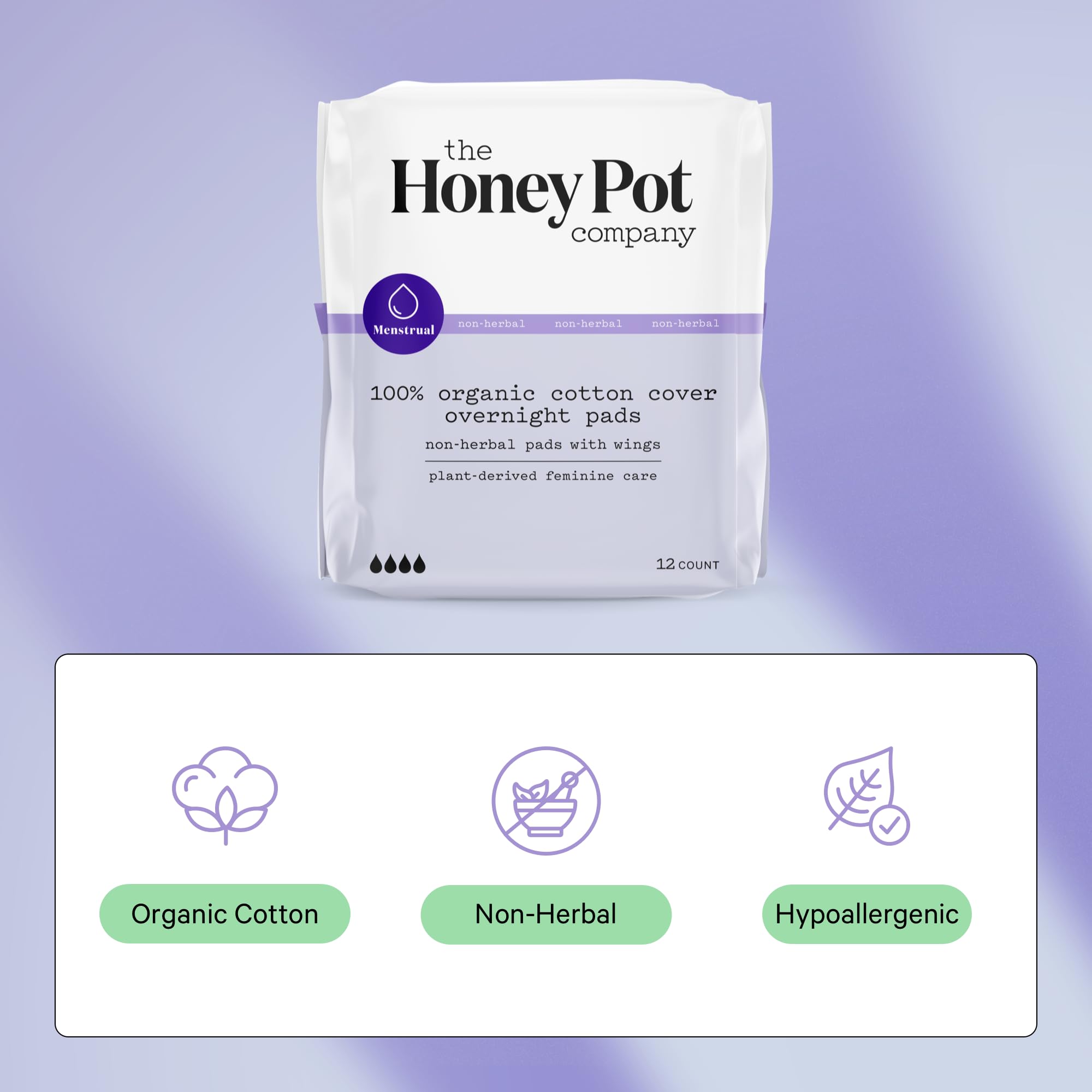 The Honey Pot Company - Non-Herbal Overnight Pads with Wings - Organic Pads for Women