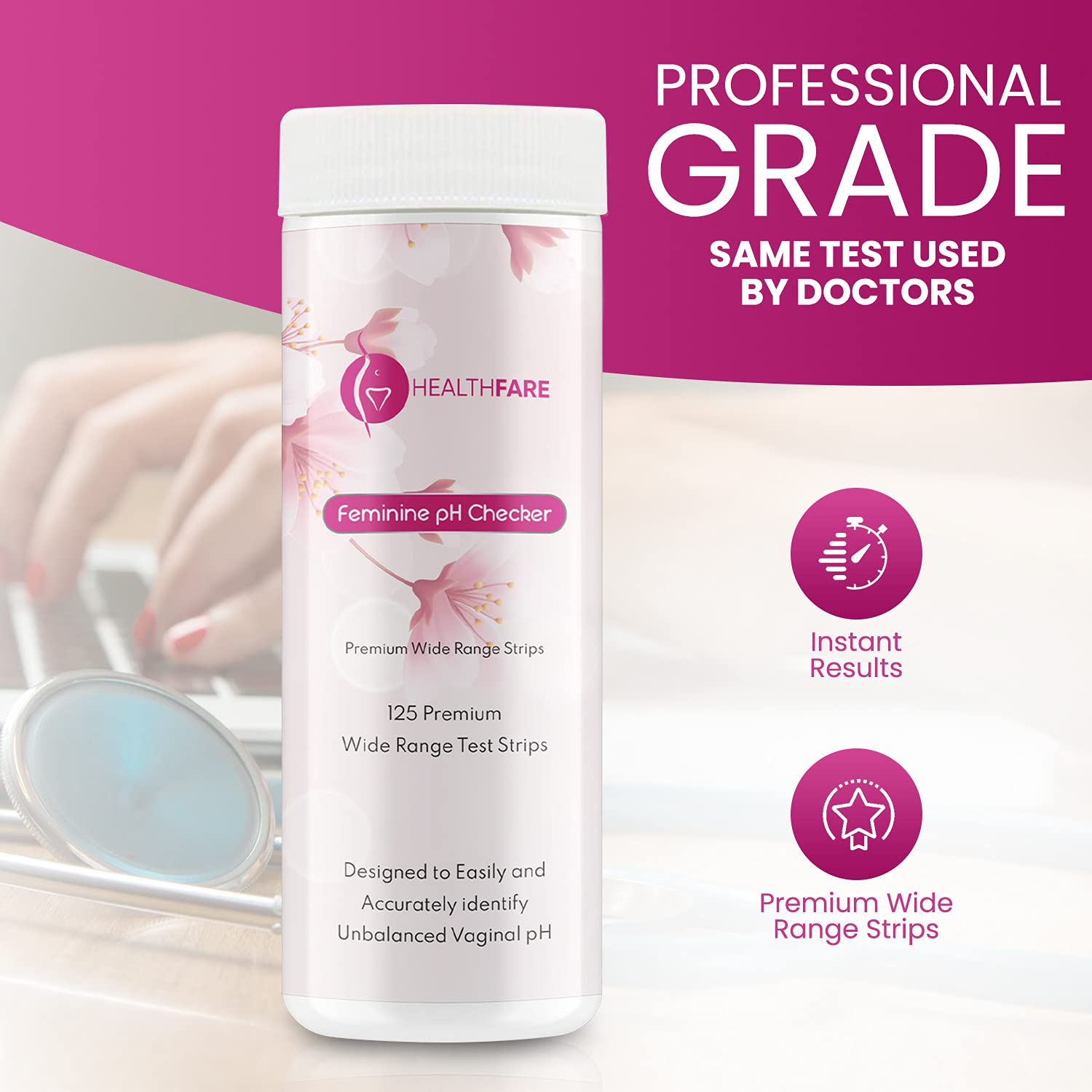 Healthfare Feminine pH Checker Test Strips to Monitor Intimate Health, Balance pH Level 3.0-5.5