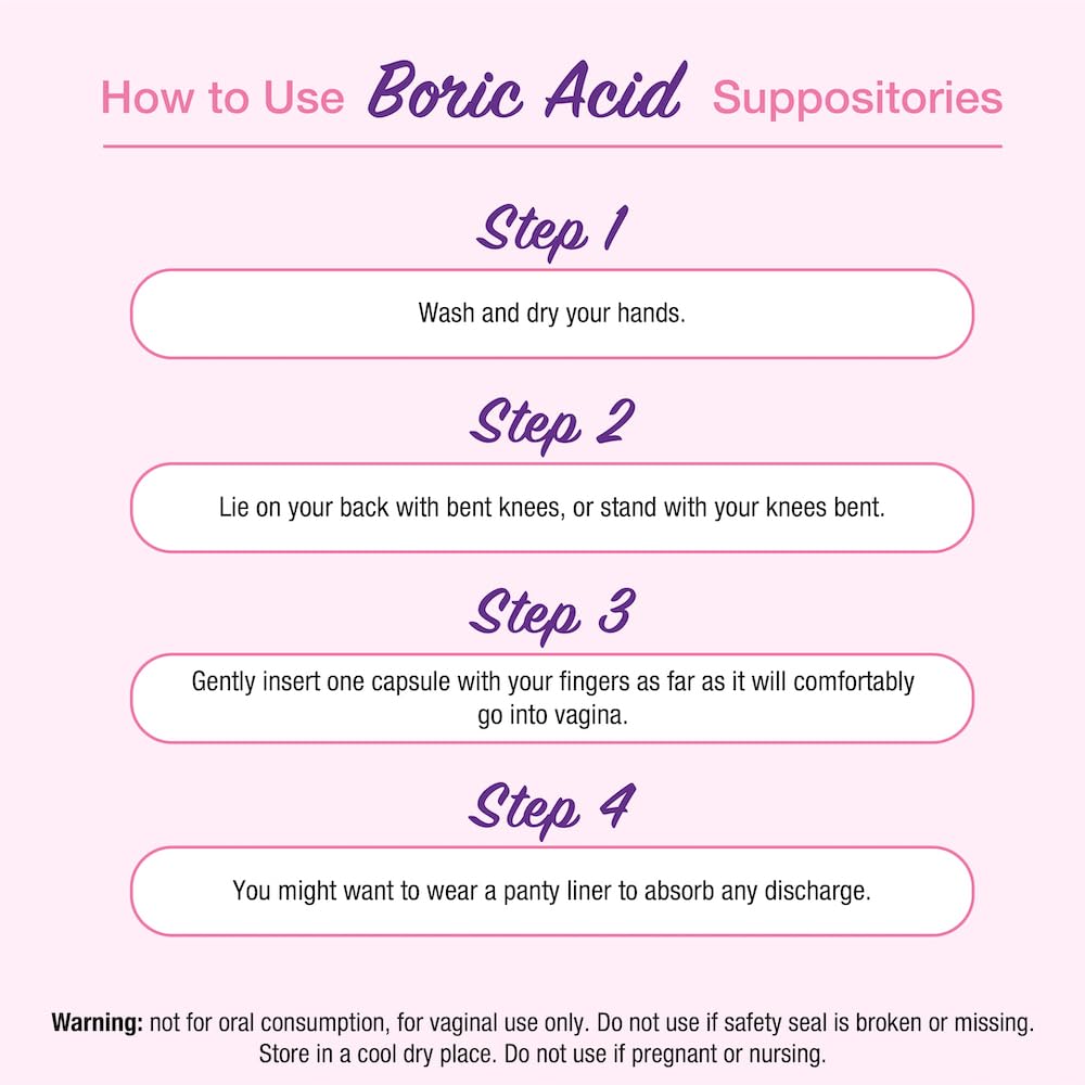 Puregen Labs Boric Acid 600 mg Vaginal Suppositories - 100% Pure | All Natural Without Dyes or Fillers