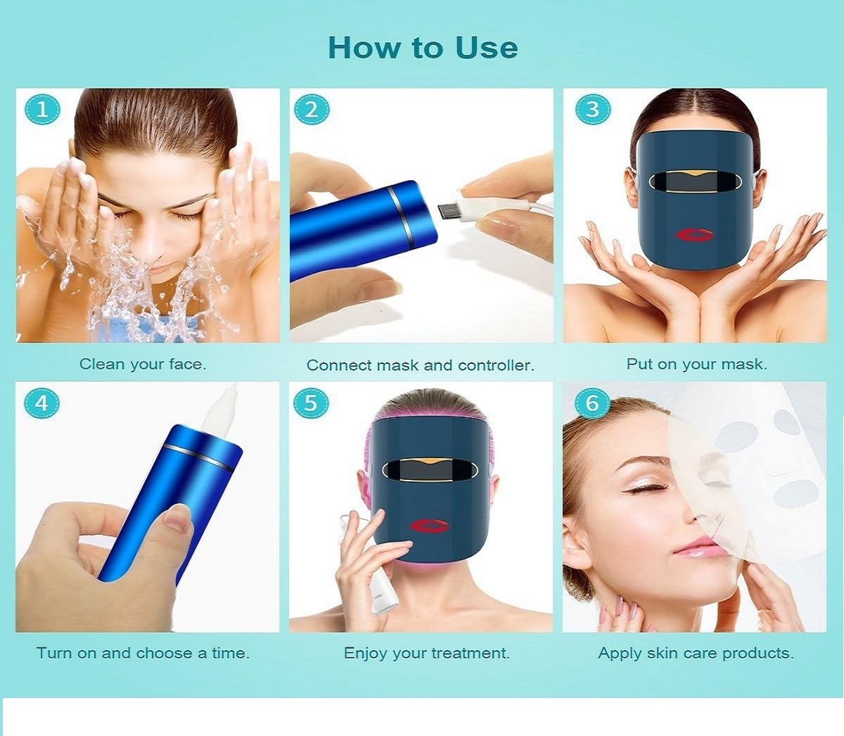 Lyte Wireless LED Light Therapy Mask Red Blue Amber 3 Color Light Weight| Includes Power