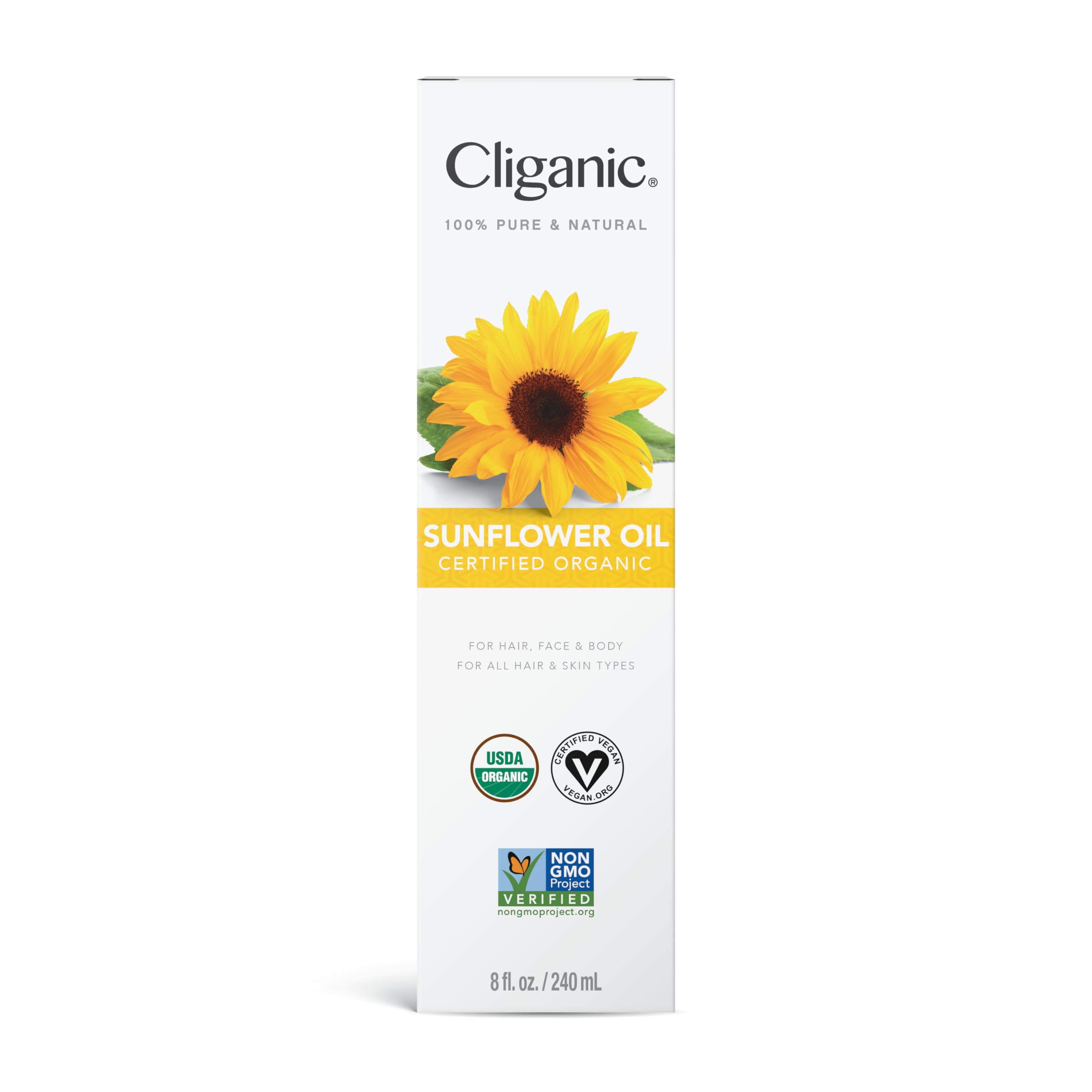 Cliganic Organic Sunflower Oil, 100% Pure (8oz) - For Skin, Hair & Face | Natural Cold Pressed Unrefined