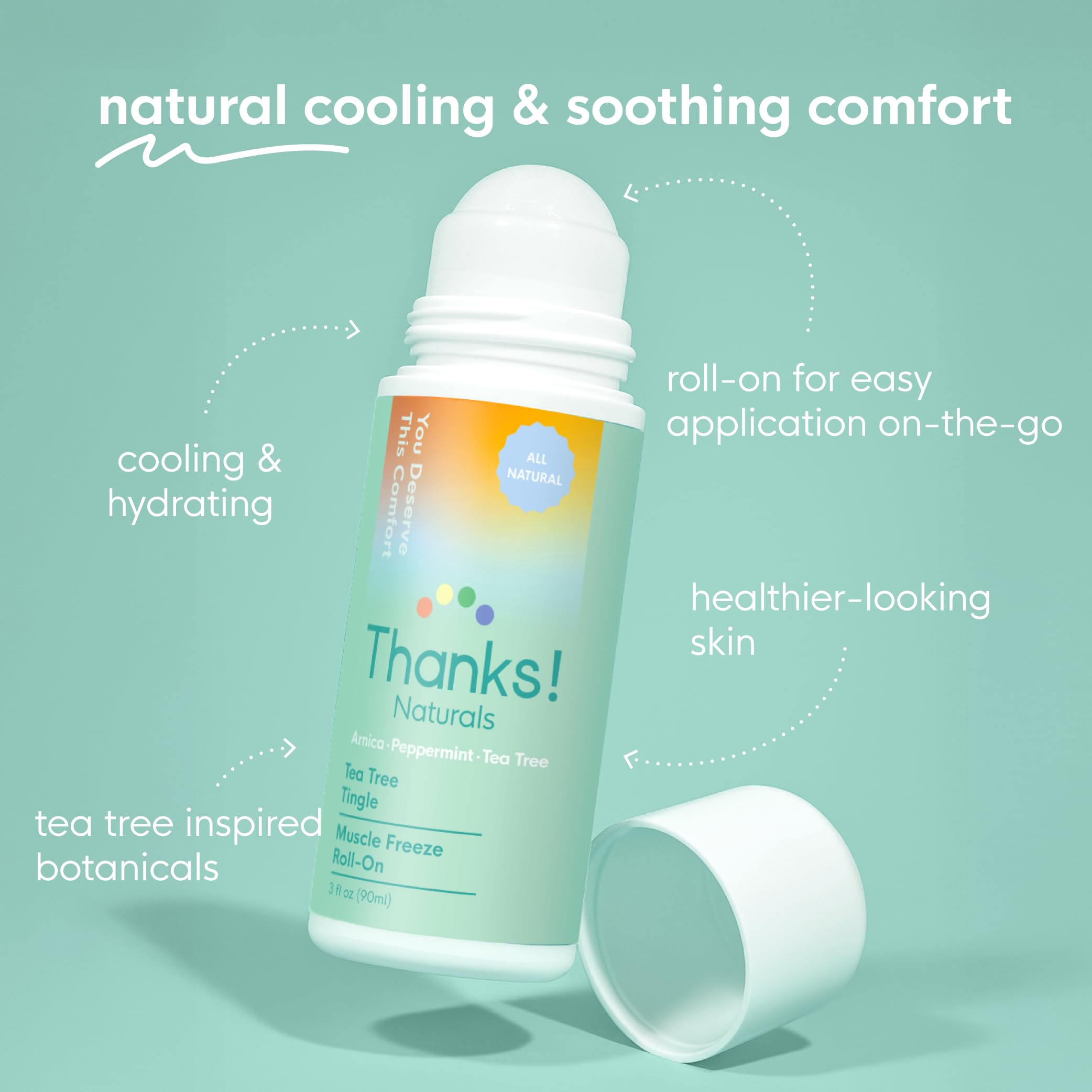 Thanks! Naturals Muscle Freeze Roll On, Tea Tree Tingle, Vegan, Cold Pressed Formula with Shea Butter, Eucalyptus & Peppermint, Use on Neck, Knees & Joints, Post Workout Essential, 3 FL OZ