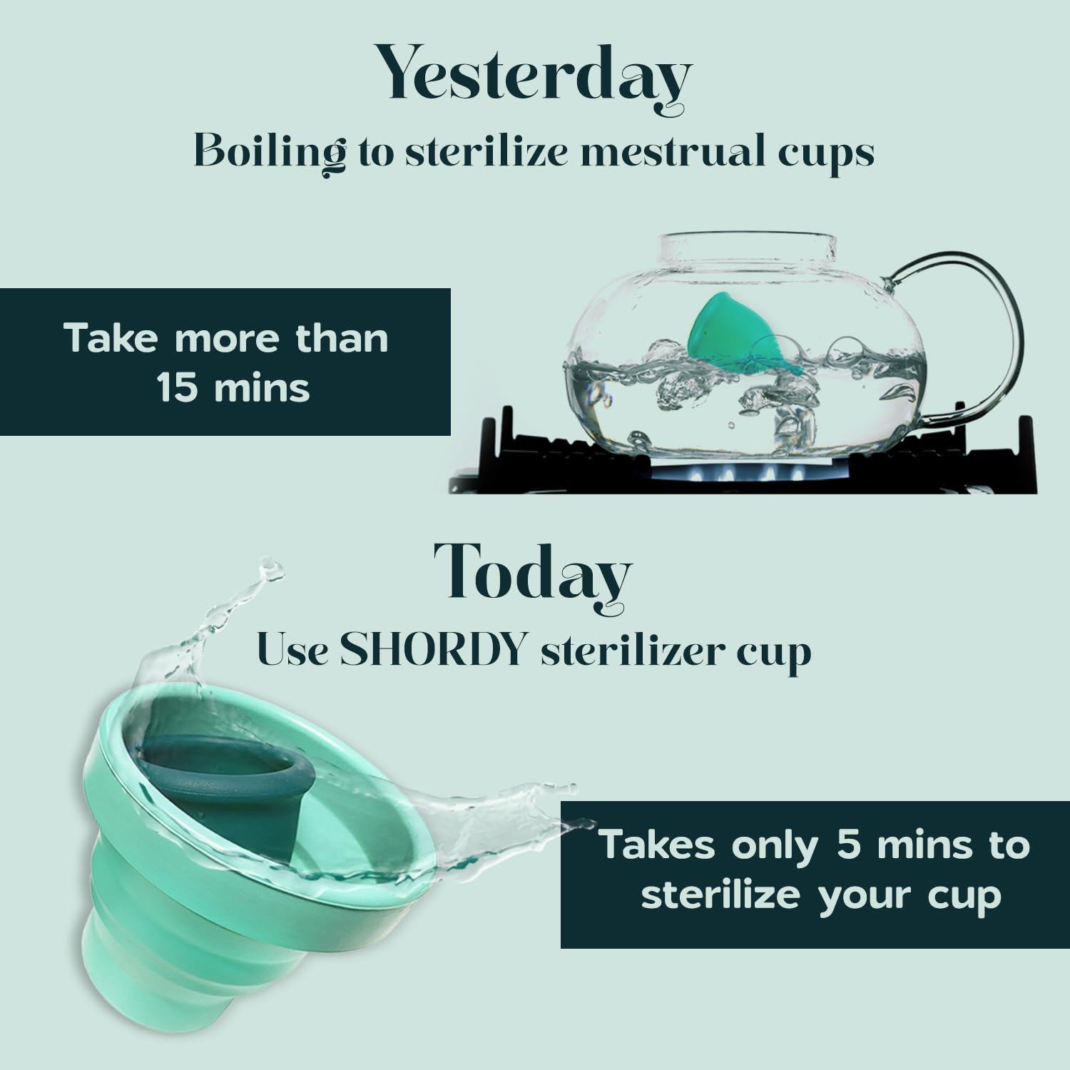 SHORDY Menstrual Case Holder for Sterilization, Collapsible Silicone Container - Boil, Sterilize