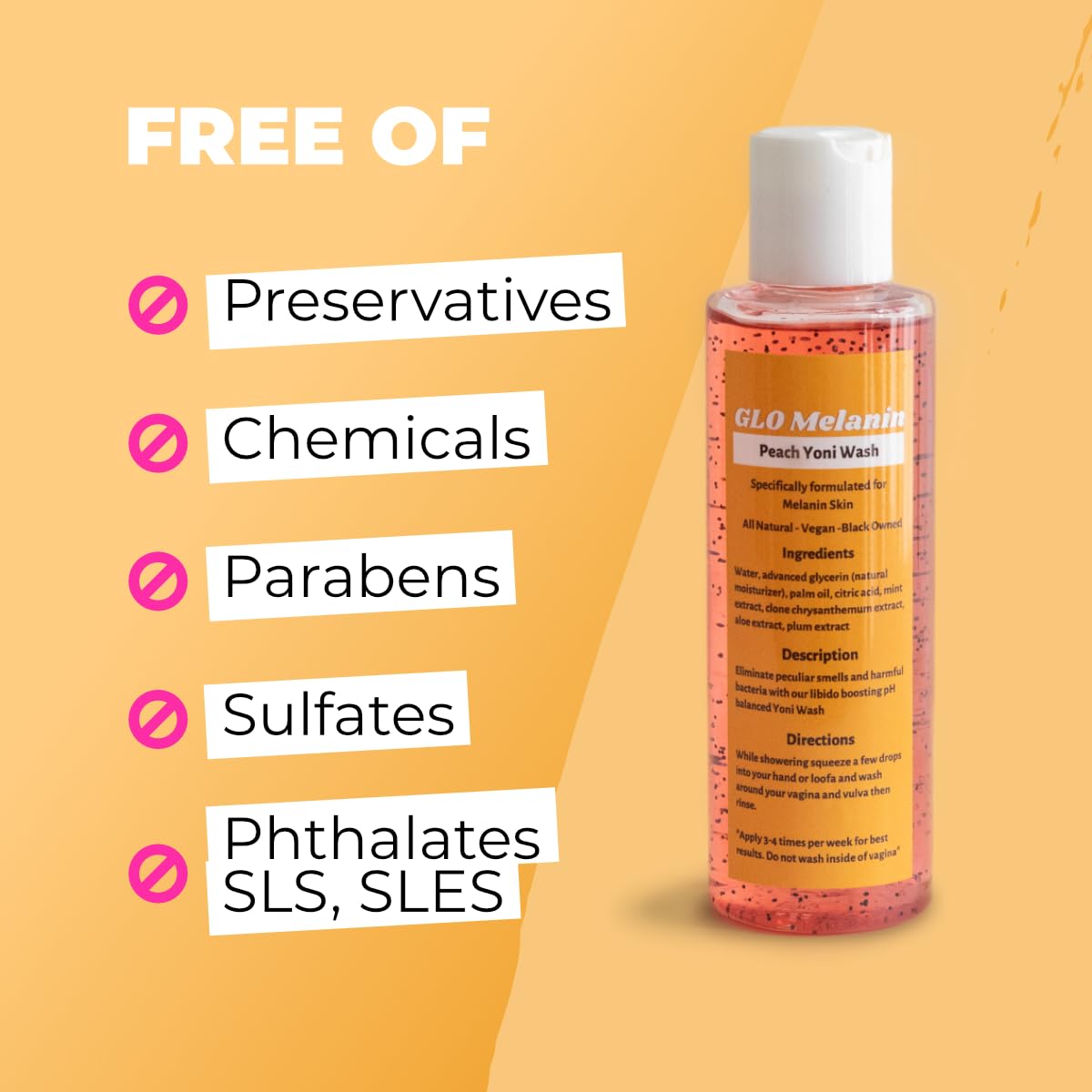 GLO Melanin Peach Yoni Wash with Aloe Vera, All Natural Feminine Wash for Women pH Balance