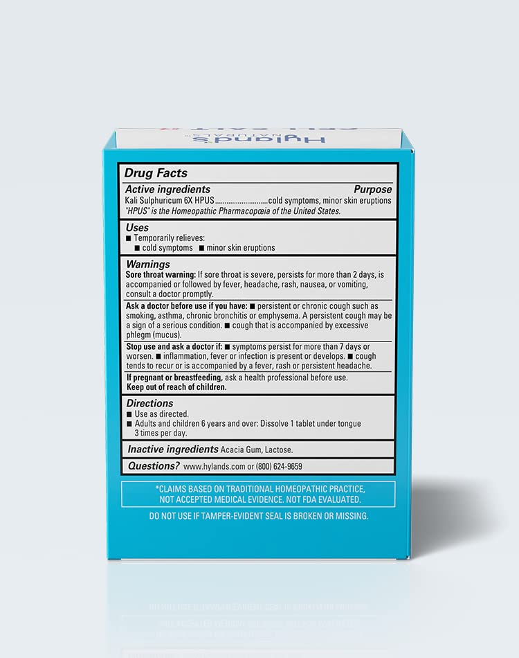 Hyland's Naturals No. 7 Cell Salt Kali Sulph 6X Tablets, Cystic Acne and Acne Scare Treatment