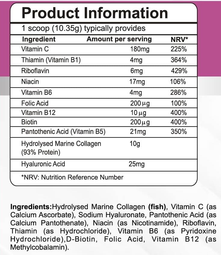 Pharmanostix Hydrolysed Marine Collagen Plus Powder 300g - 10,000mg Collagen with Hyaluronic Acid
