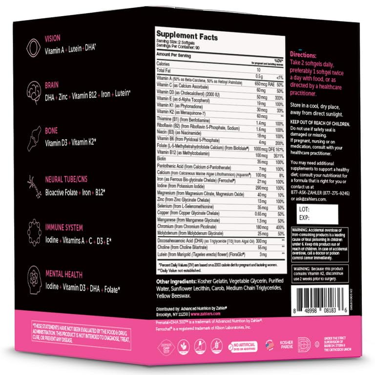 YHN Prenatal DHA, Prenatal Vitamins for Mother and Child, Certified Kosher, 180 Count