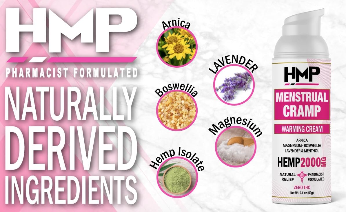 HMP BRANDS Menstrual Cramp Hemp Cream Supports Period Cramps Including Pre - Menstrual Cramp