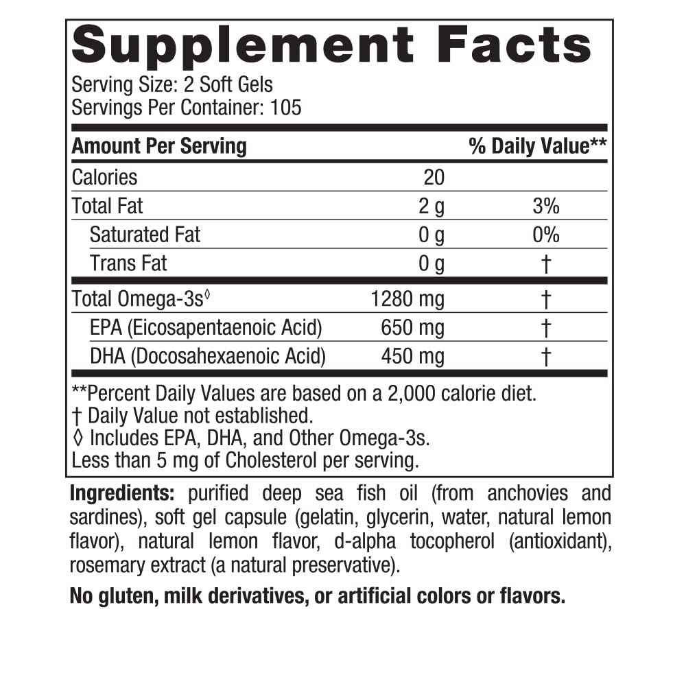 Nordic Naturals Ultimate Omega, Lemon Flavor - 210 Soft Gels - 1280 mg Omega-3 - High