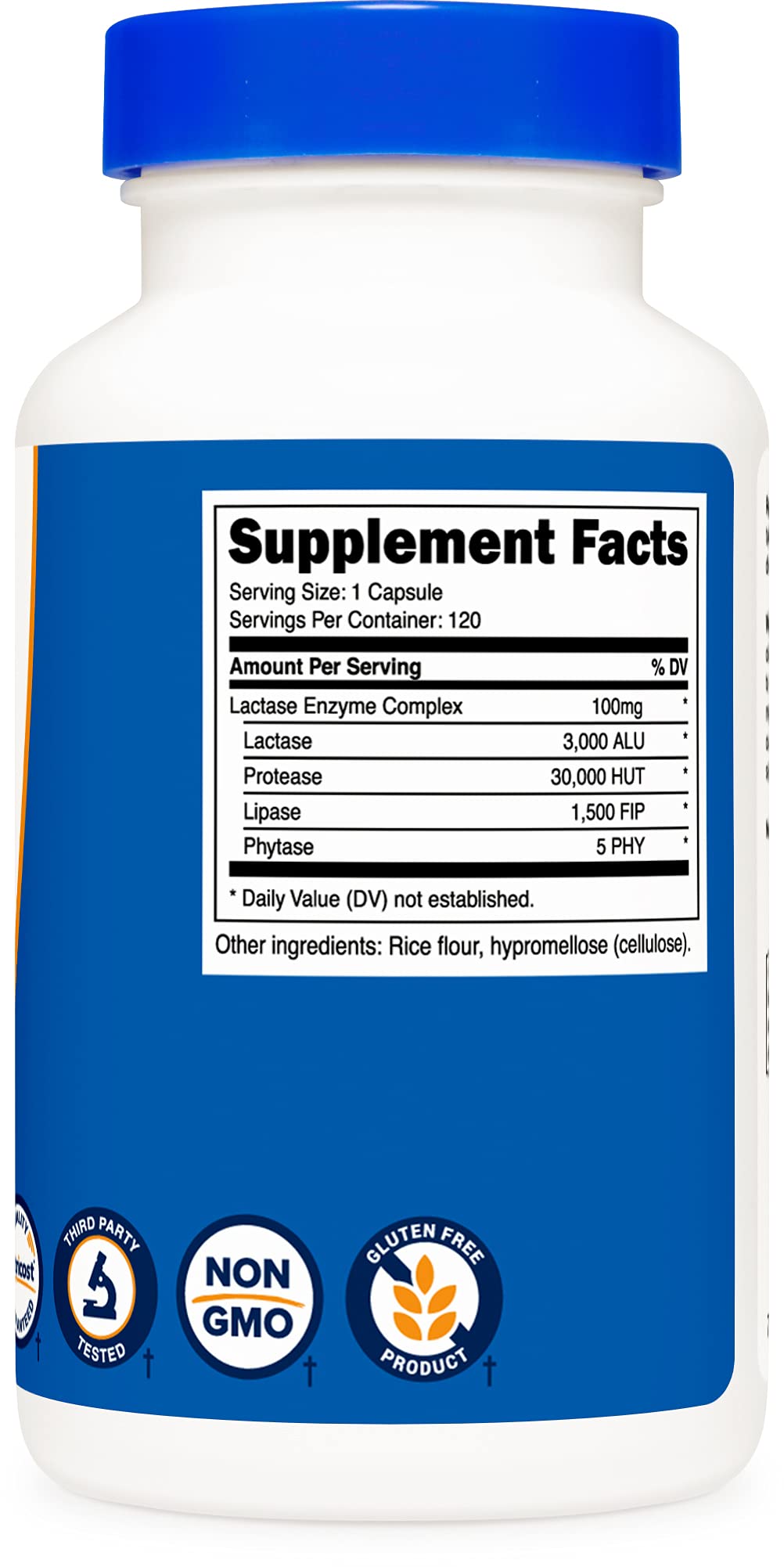 Nutricost Lactase Enzyme Complex 3,000 FCC ALU, 120 Veggie Capsules - Non-GMO