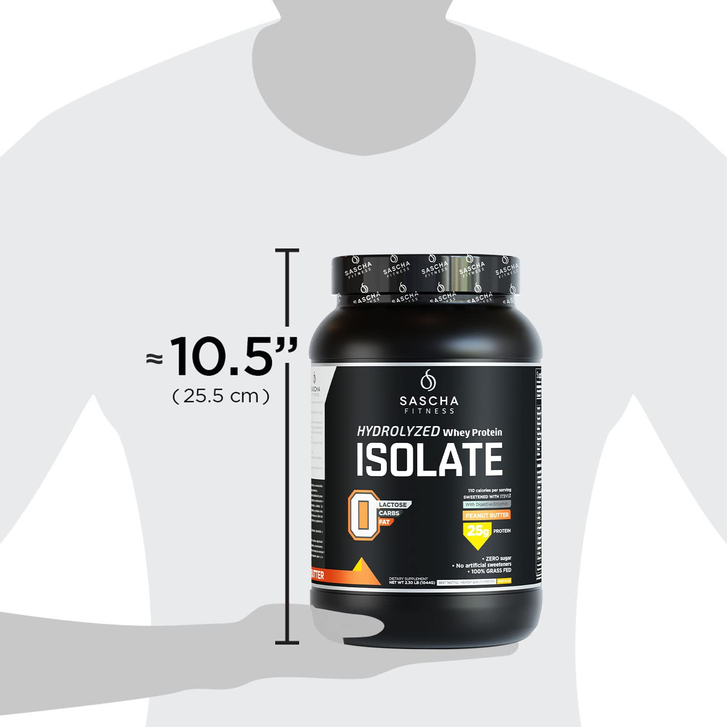 SASCHA FITNESS Hydrolyzed Whey Protein Isolate,100% Grass-Fed ,2.3 Pounds