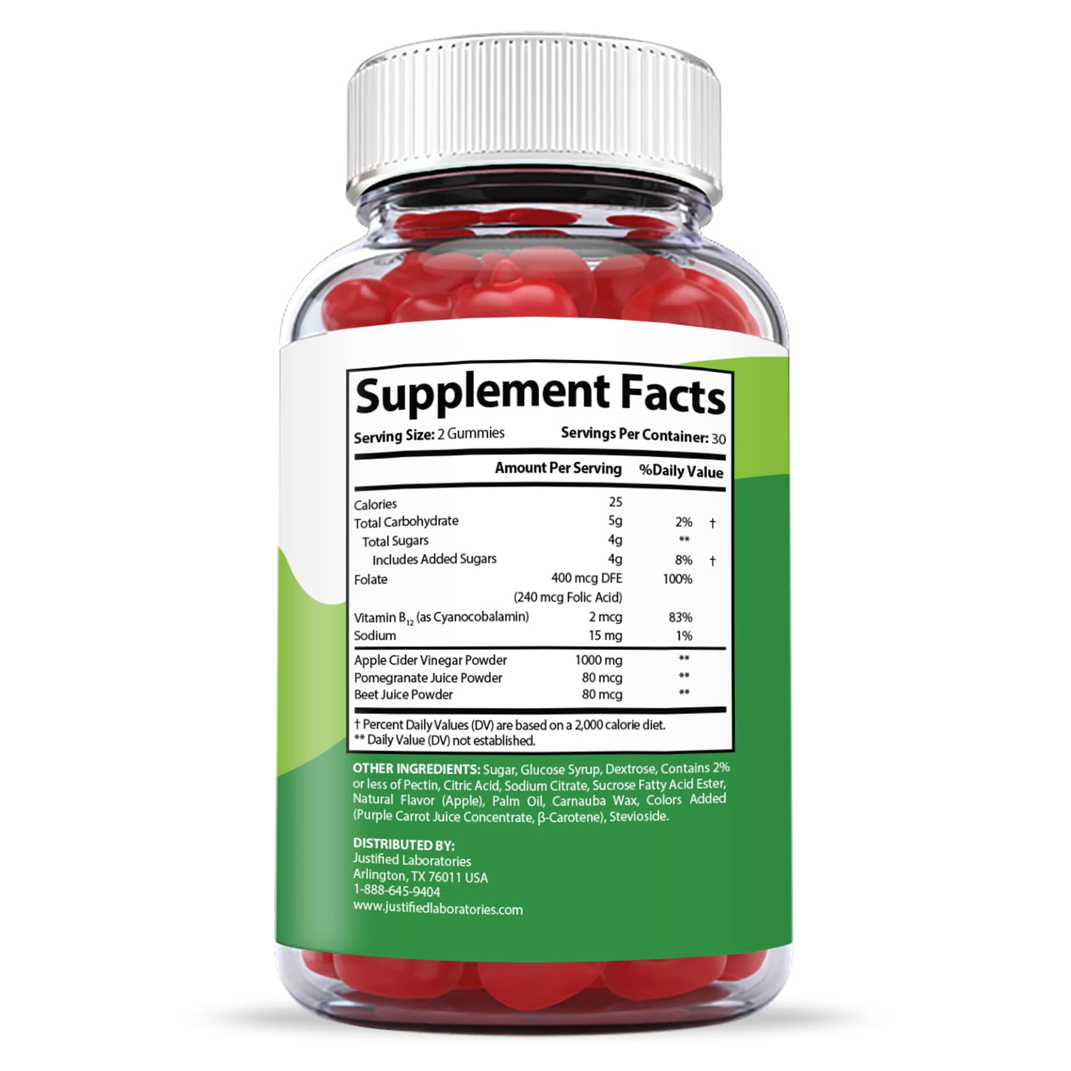 Justified Laboratories Active Keto ACV Gummies 1000MG with Pomegranate Juice Beet