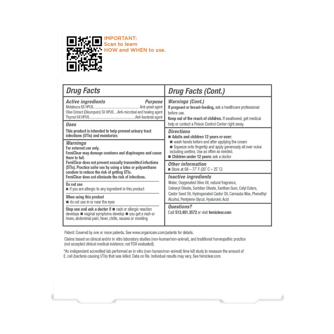 FemiClear Infection Protection Vulva Cream, Protection Against Urinary Tract Infections