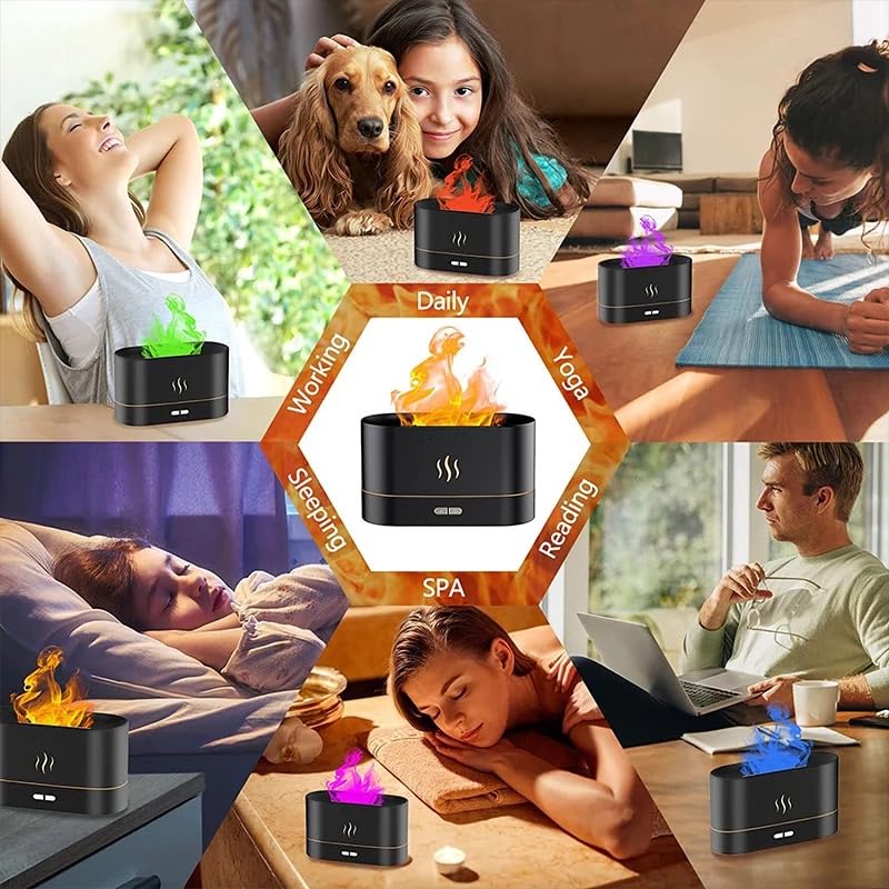 Flame Aroma Diffuser Humidifier 180ml, Oil Essential 2 Modes Brightness Aroma Humidifier