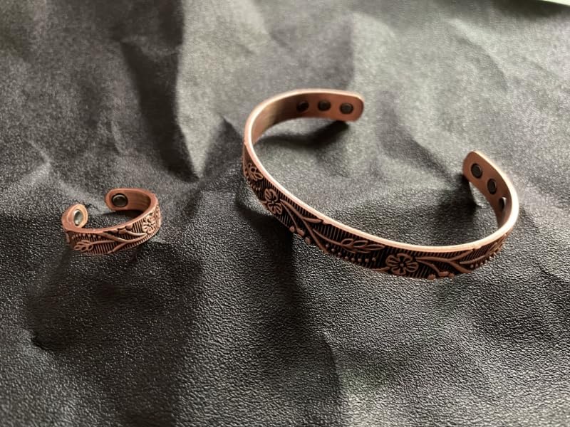 FASCIO Copper Bracelets and Copper Ring for Women Men,Adjustable Magnetic Lymphatic